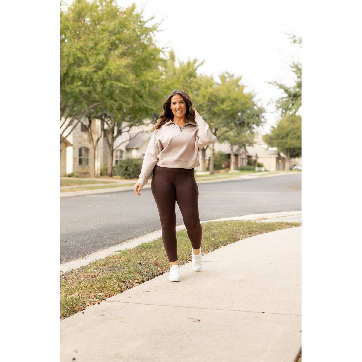 The Belle - Brown FLEECE Full Length Leggings with Pockets
