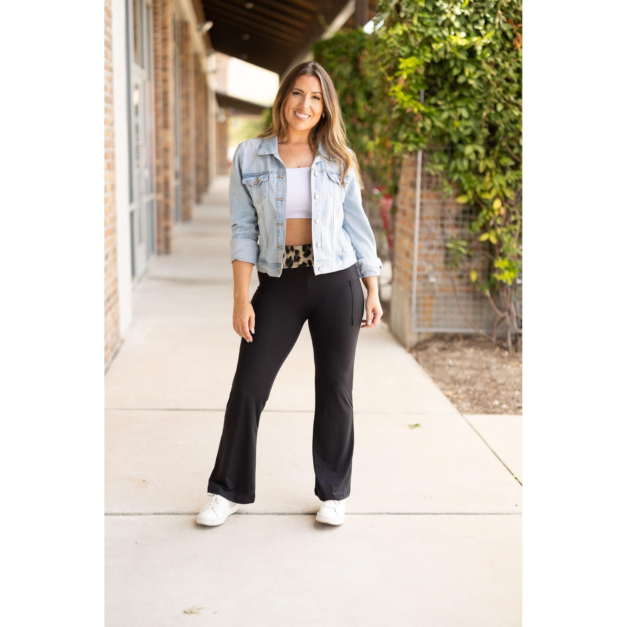 The Kristen - Leopard Fold Over Bootcut Leggings