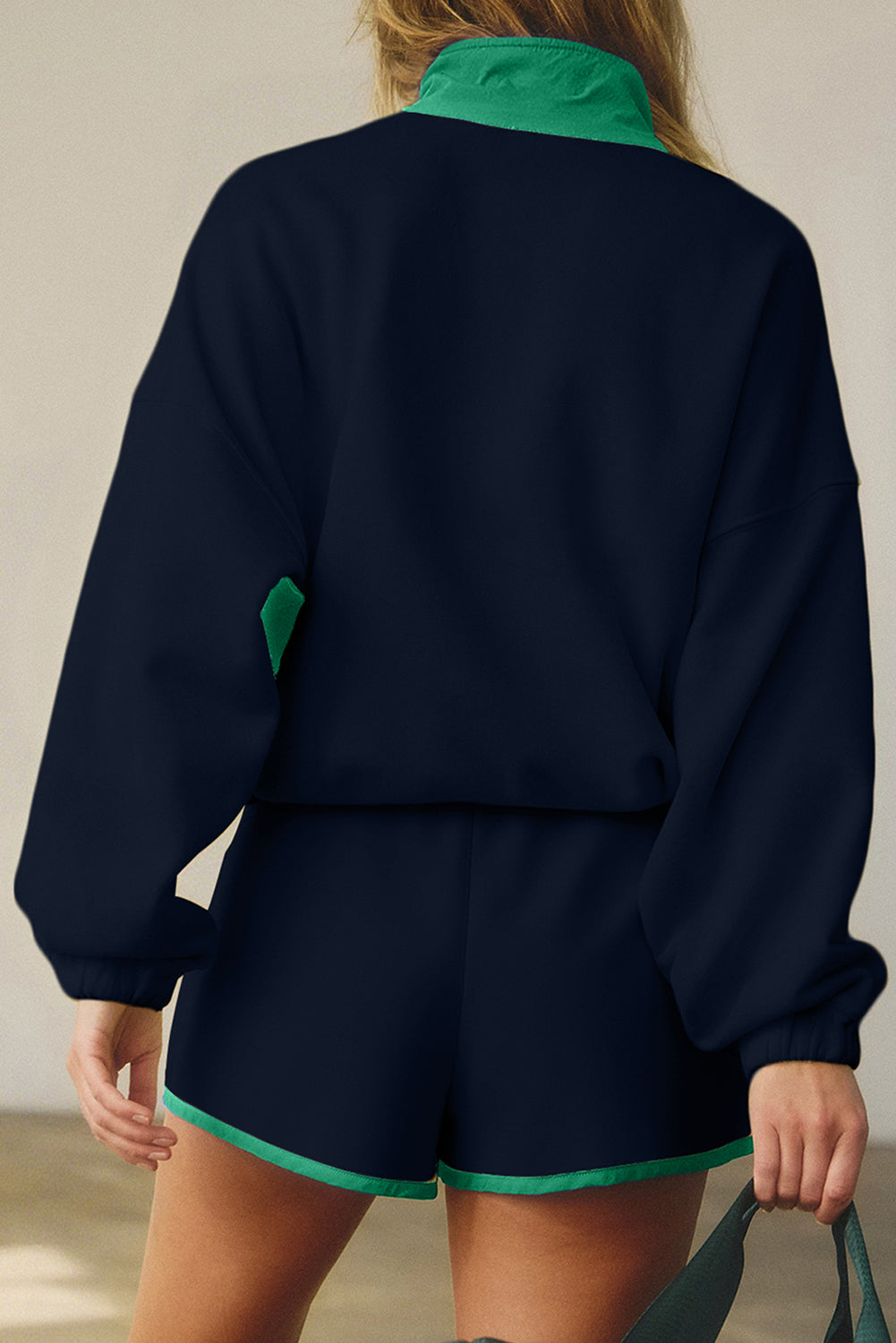 PRE-ORDER: Colorblock Patchwork Half Button Pullover and Shorts Outfit