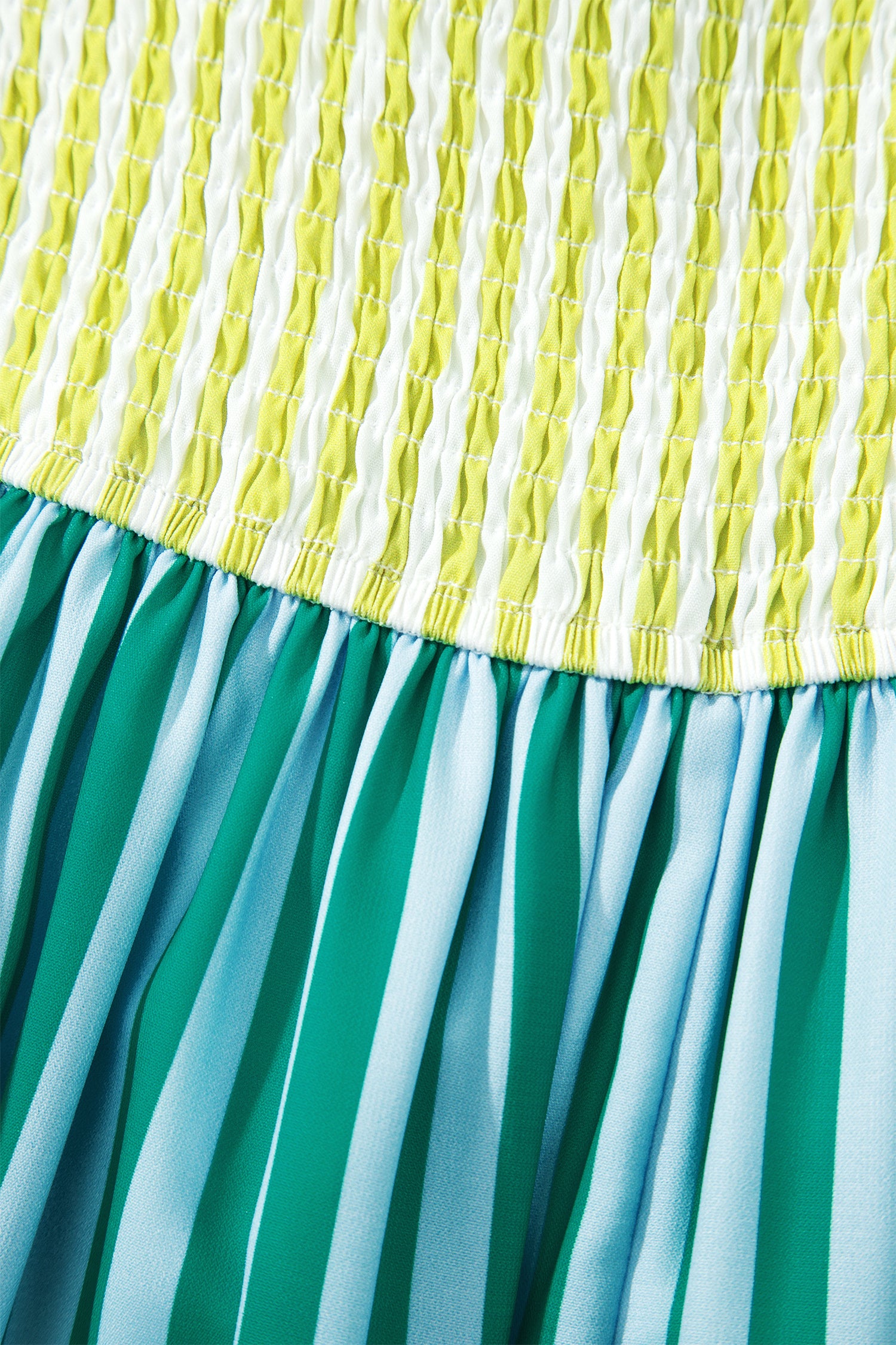 PRE-ORDER: Green Stripe Scalloped Contrast Knot Strap Midi Dress