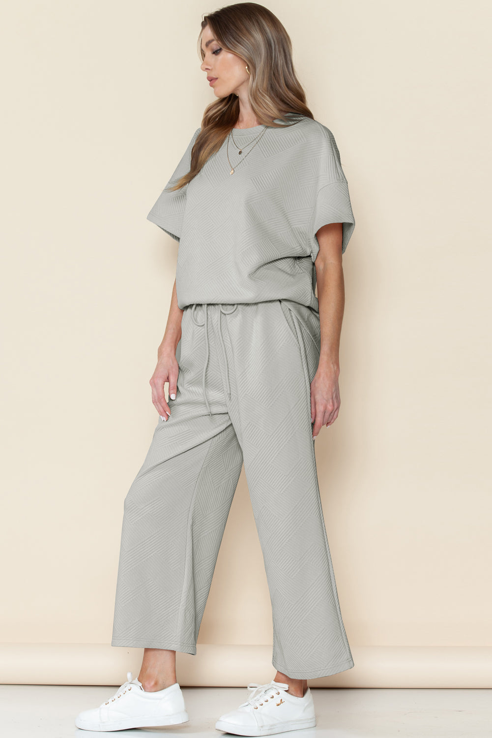Textured Loose Fit Tee and Pants Set