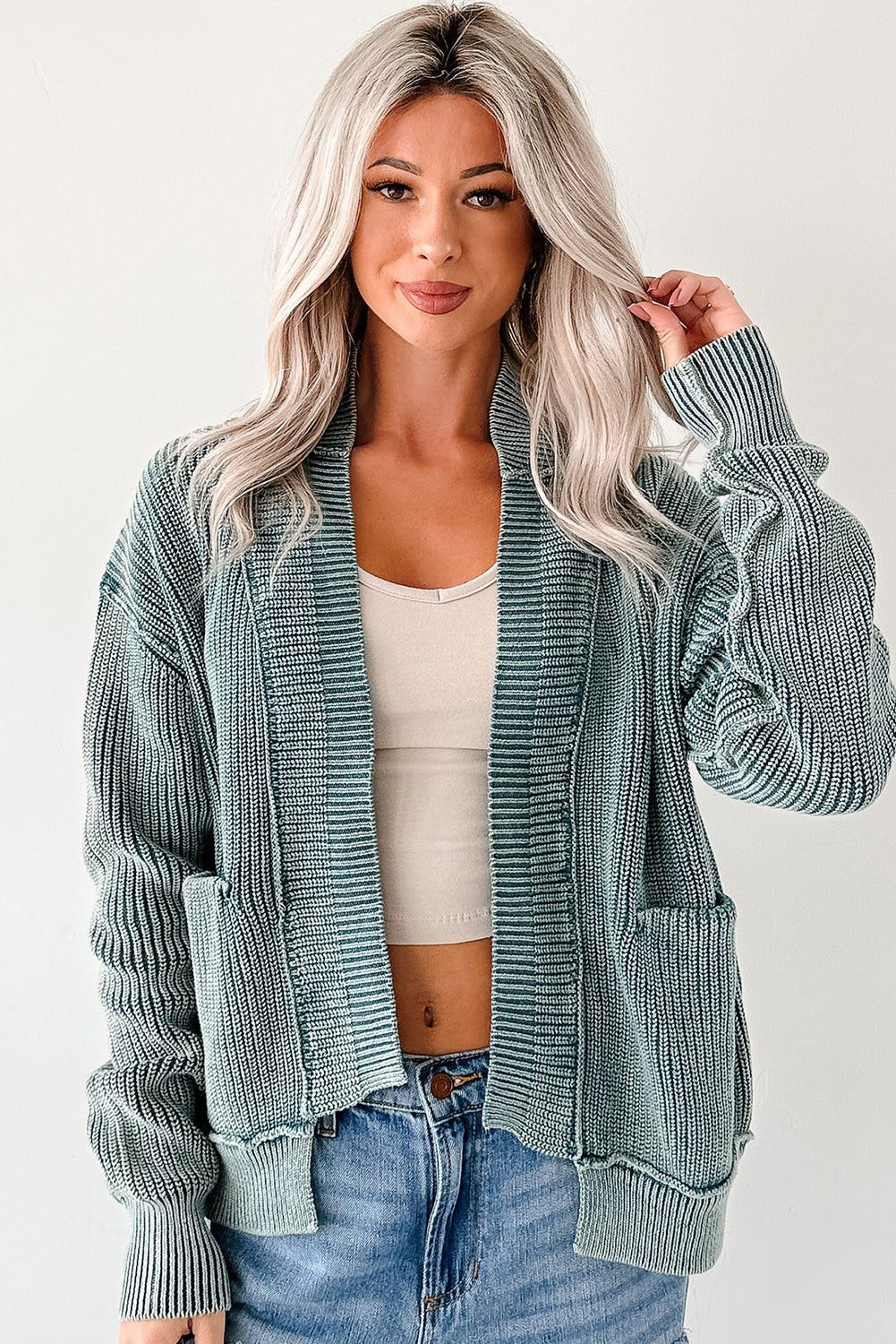 PRE-ORDER: Mineral Wash Exposed Seam Patchwork Knit Cardigan