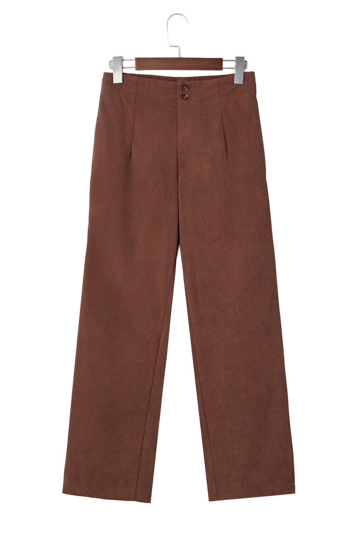 PRE-ORDER: Coffee Elastic Waist Straight Leg Ankle Length Corduroy Pants