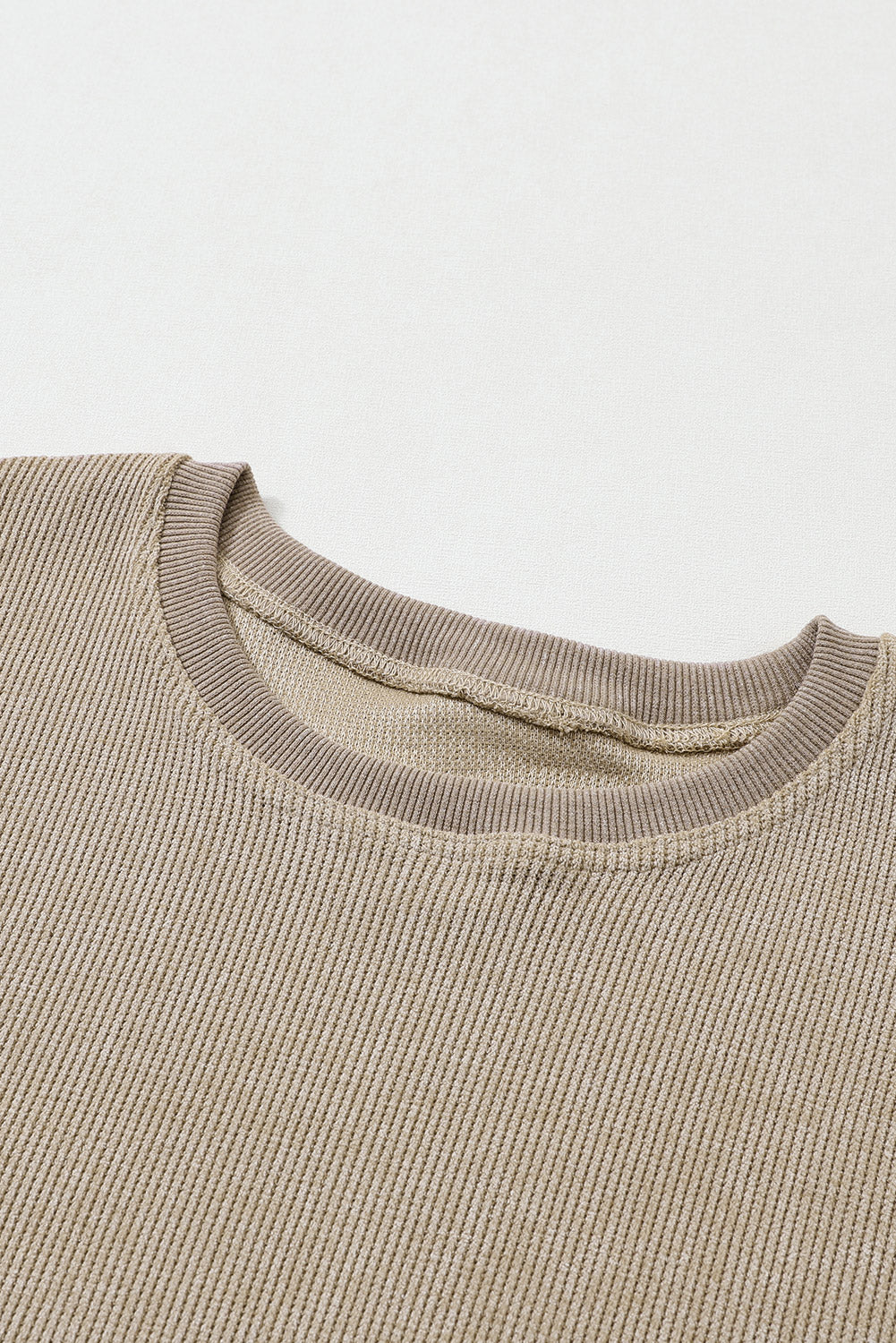 Solid Ribbed Knit Round Neck Pullover Sweatshirt