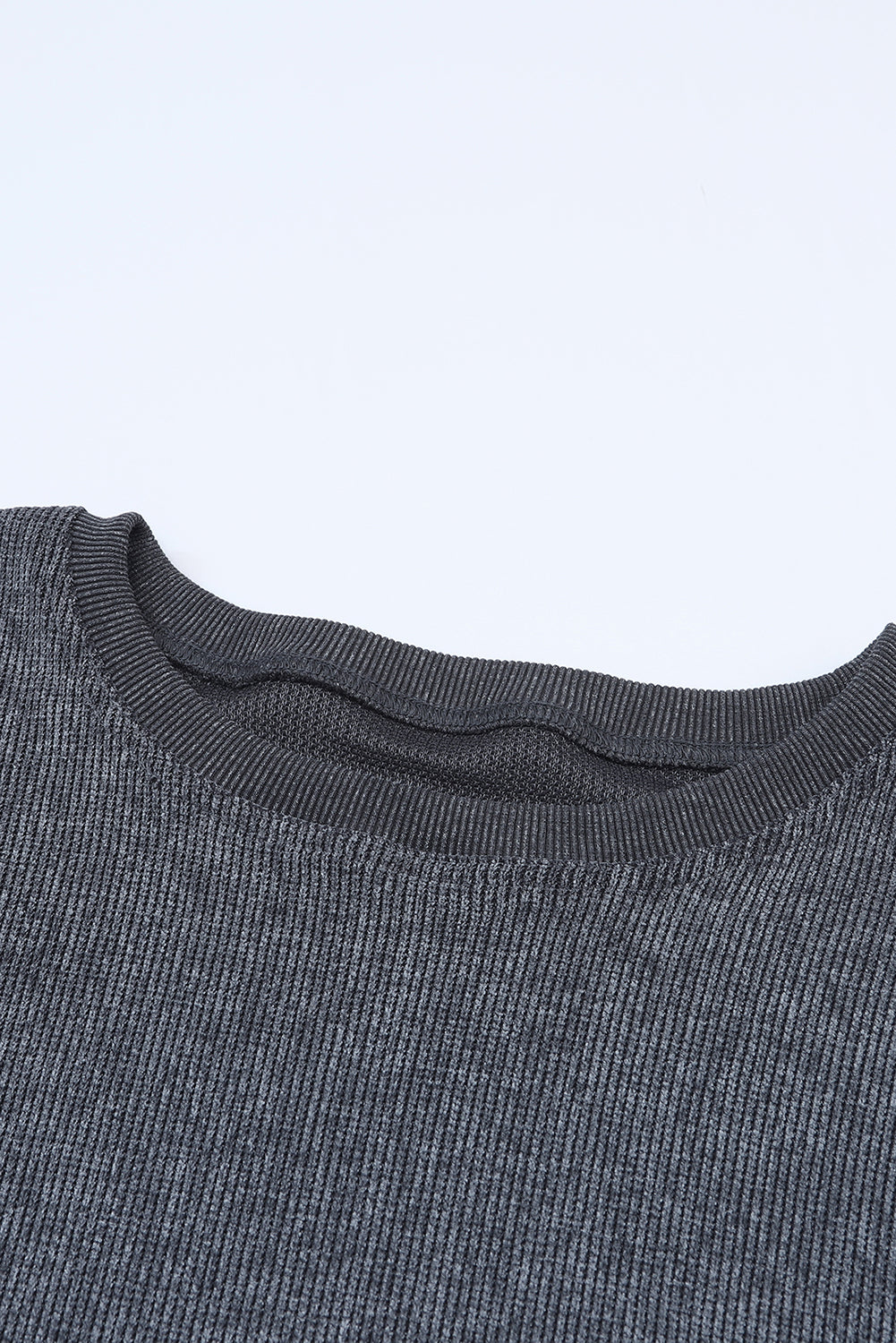 Solid Ribbed Knit Round Neck Pullover Sweatshirt