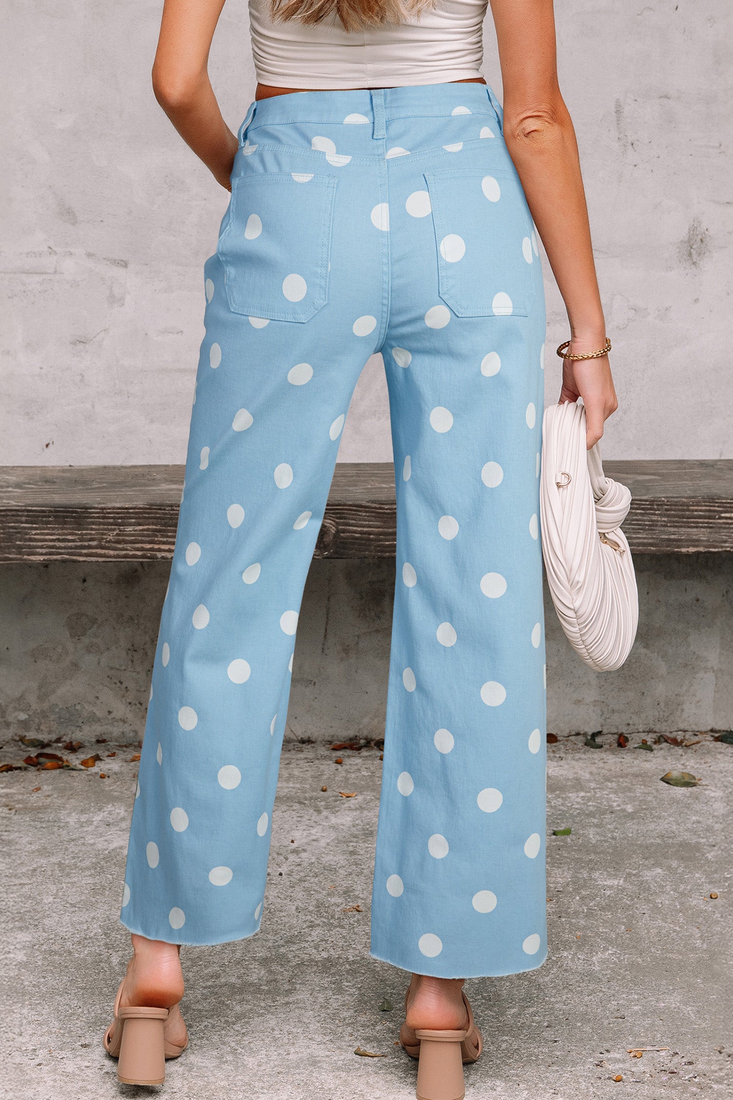 PRE-ORDER: Polka Dot Print Raw Hem Shift Jeans