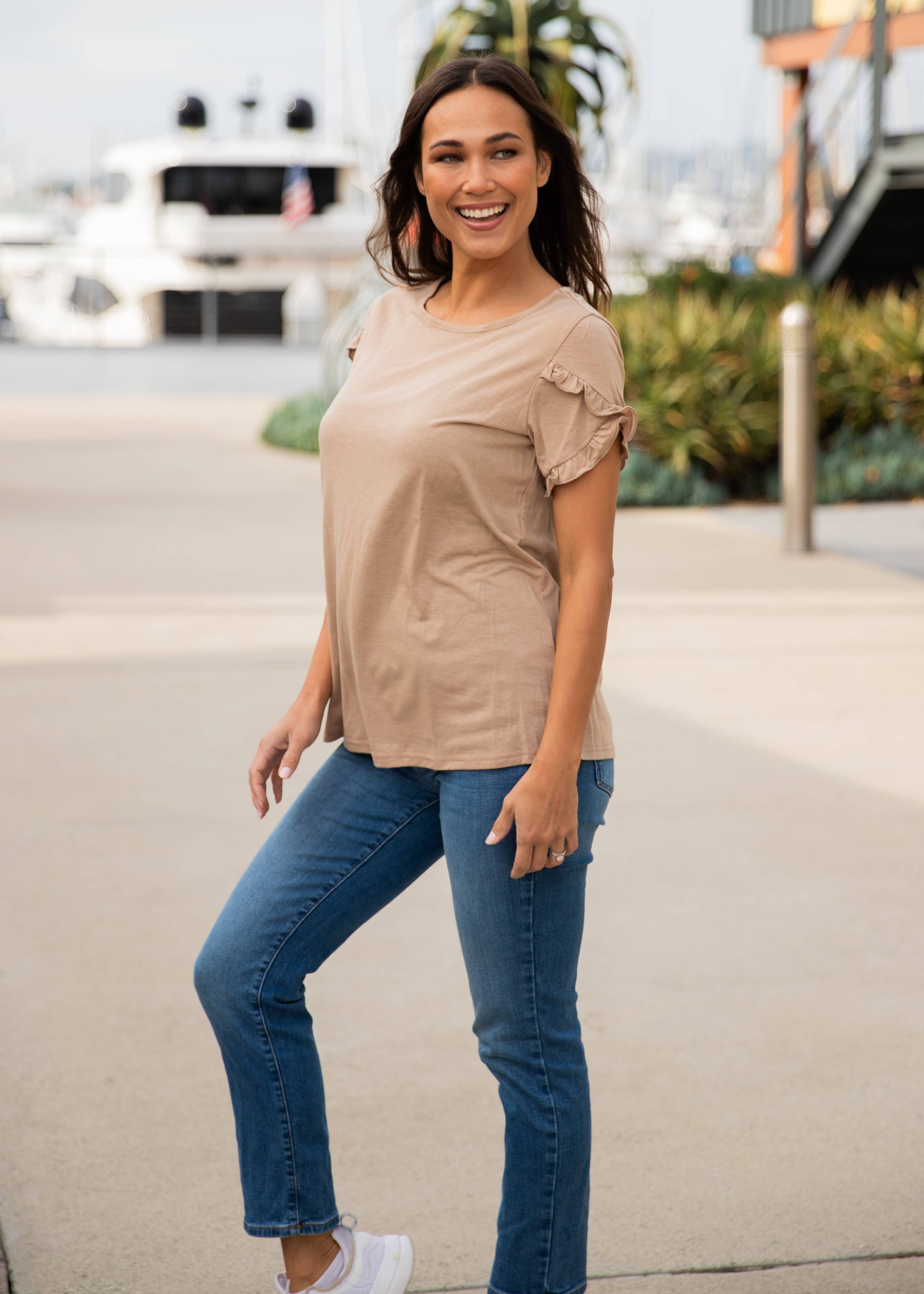 Tickled Teal - Ruffle Detail Short Sleeve Top