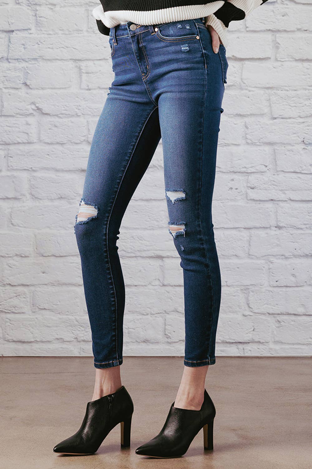 High Rise Distressed Skinny Jeans