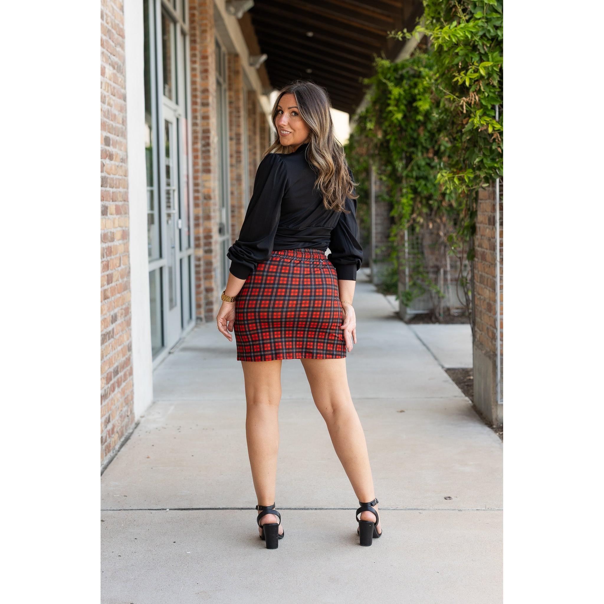 The Helena – Red Plaid Jogger Skirt ❤️🖤