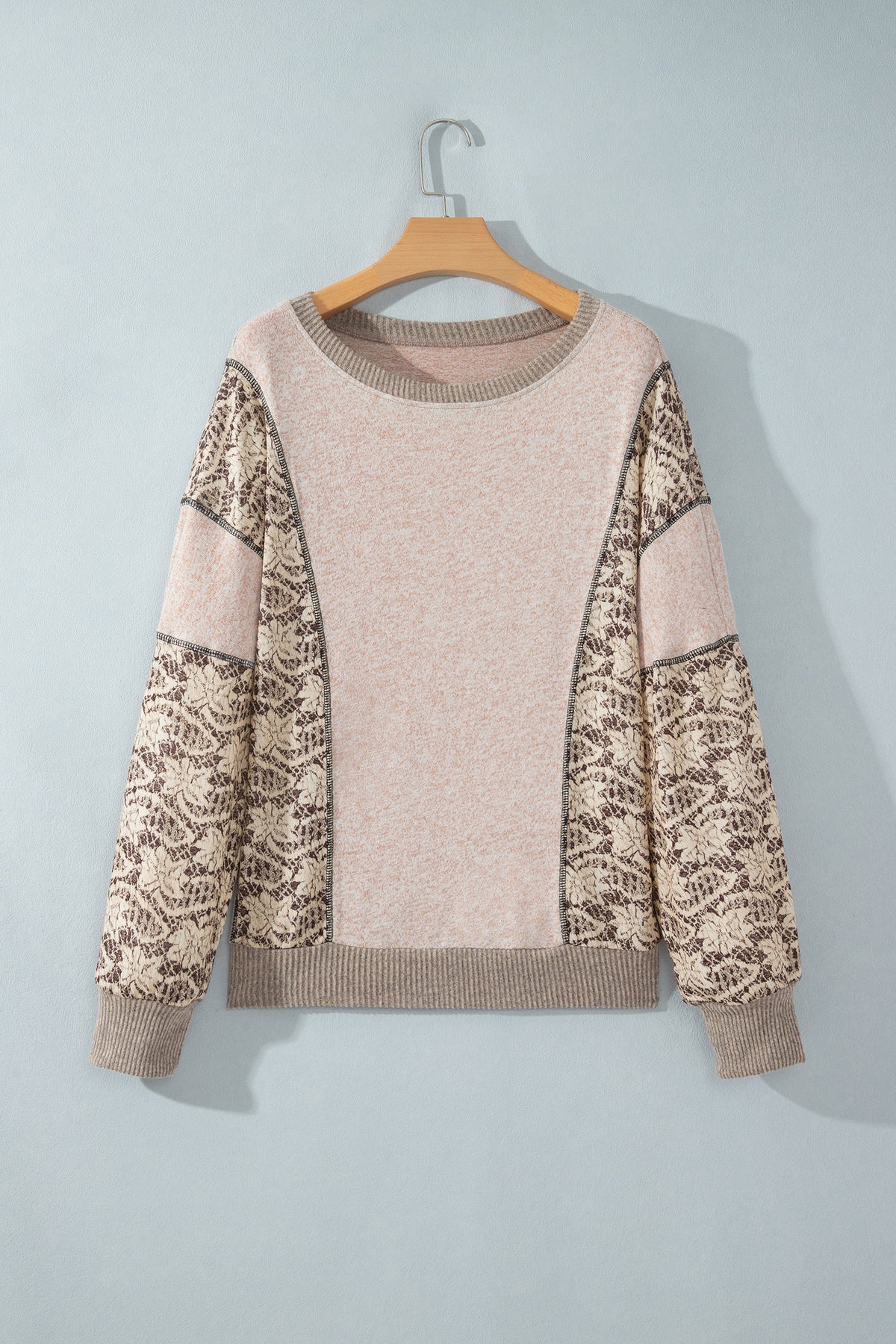 PRE-ORDER: Khaki Floral Print Round Neck Long Sleeve Shift Top