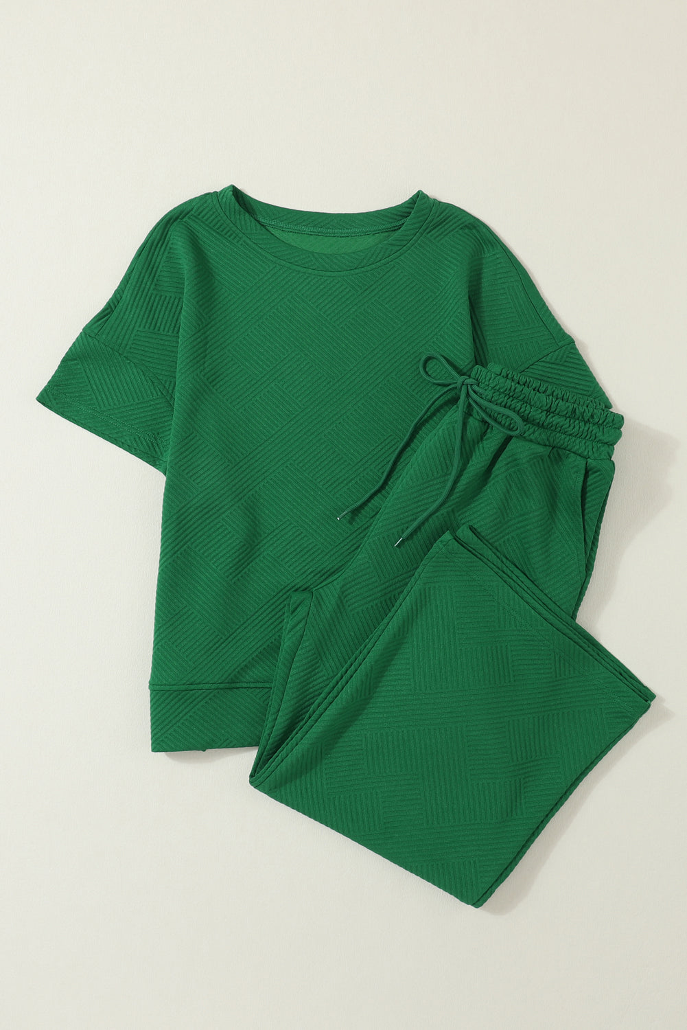 Textured Loose Fit Tee and Pants Set