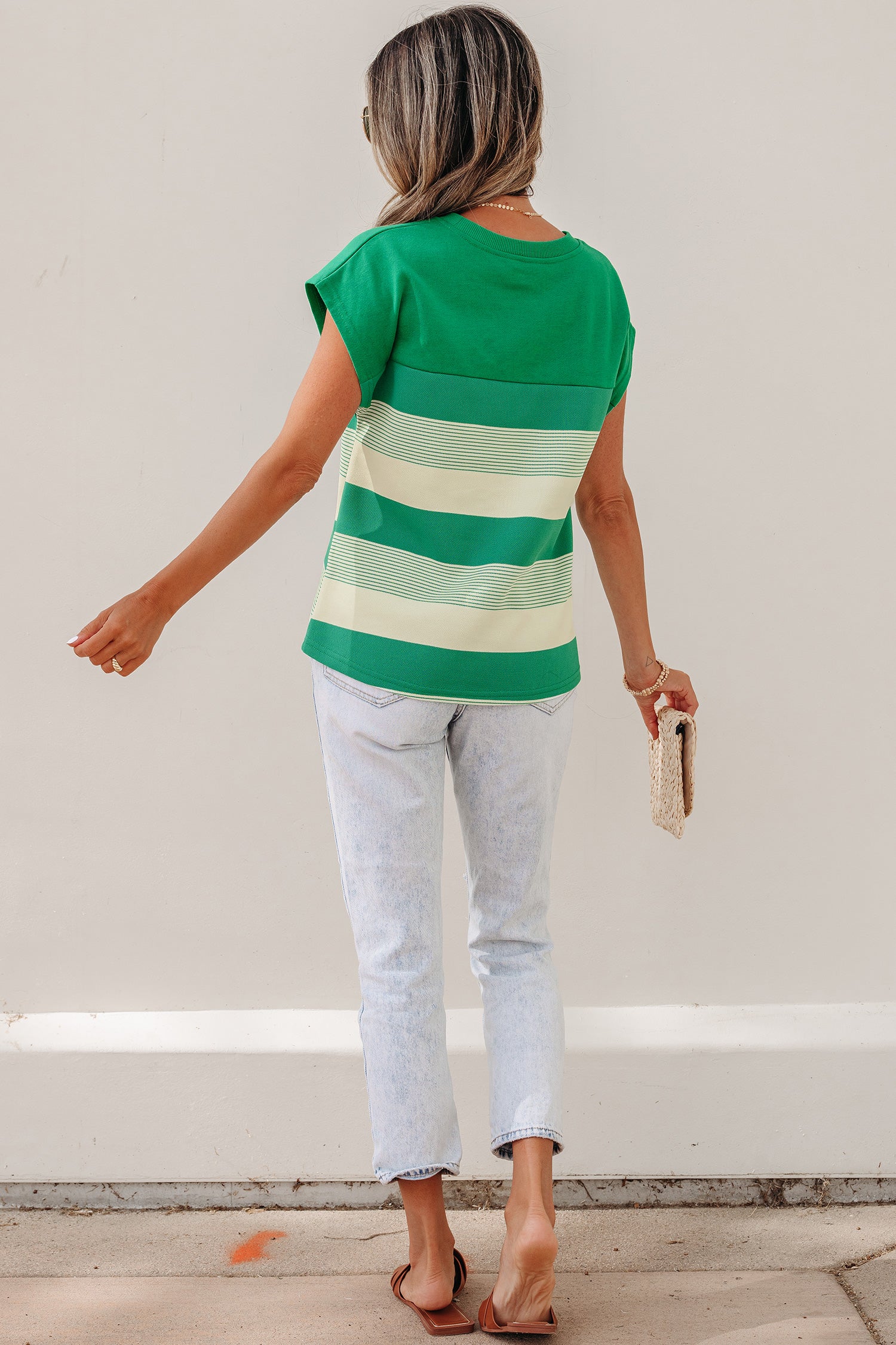 PRE-ORDER: Striped Crew Neck Cap Sleeve Tee
