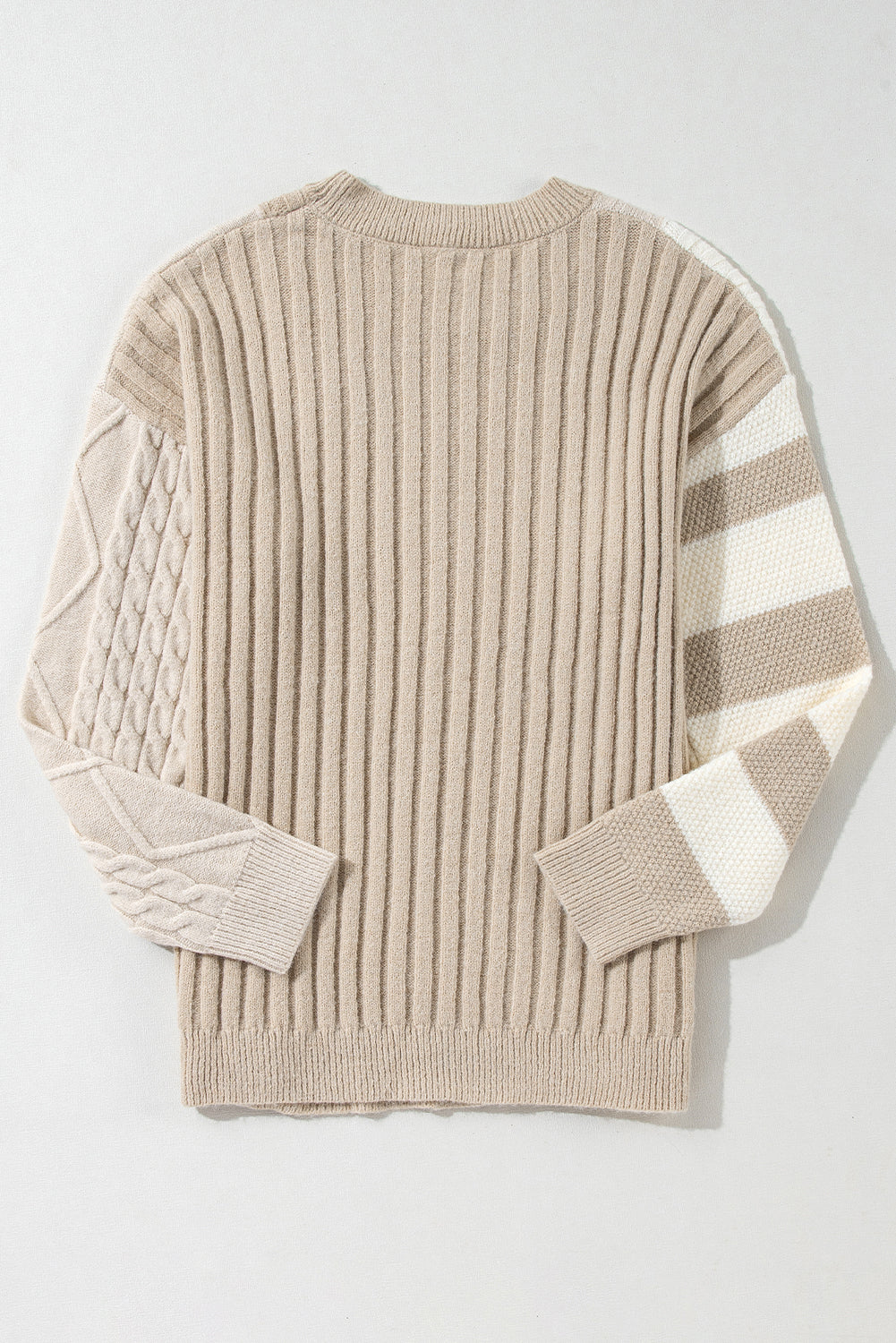 Khaki Cable Knit Colorblock Drop Shoulder Sweater