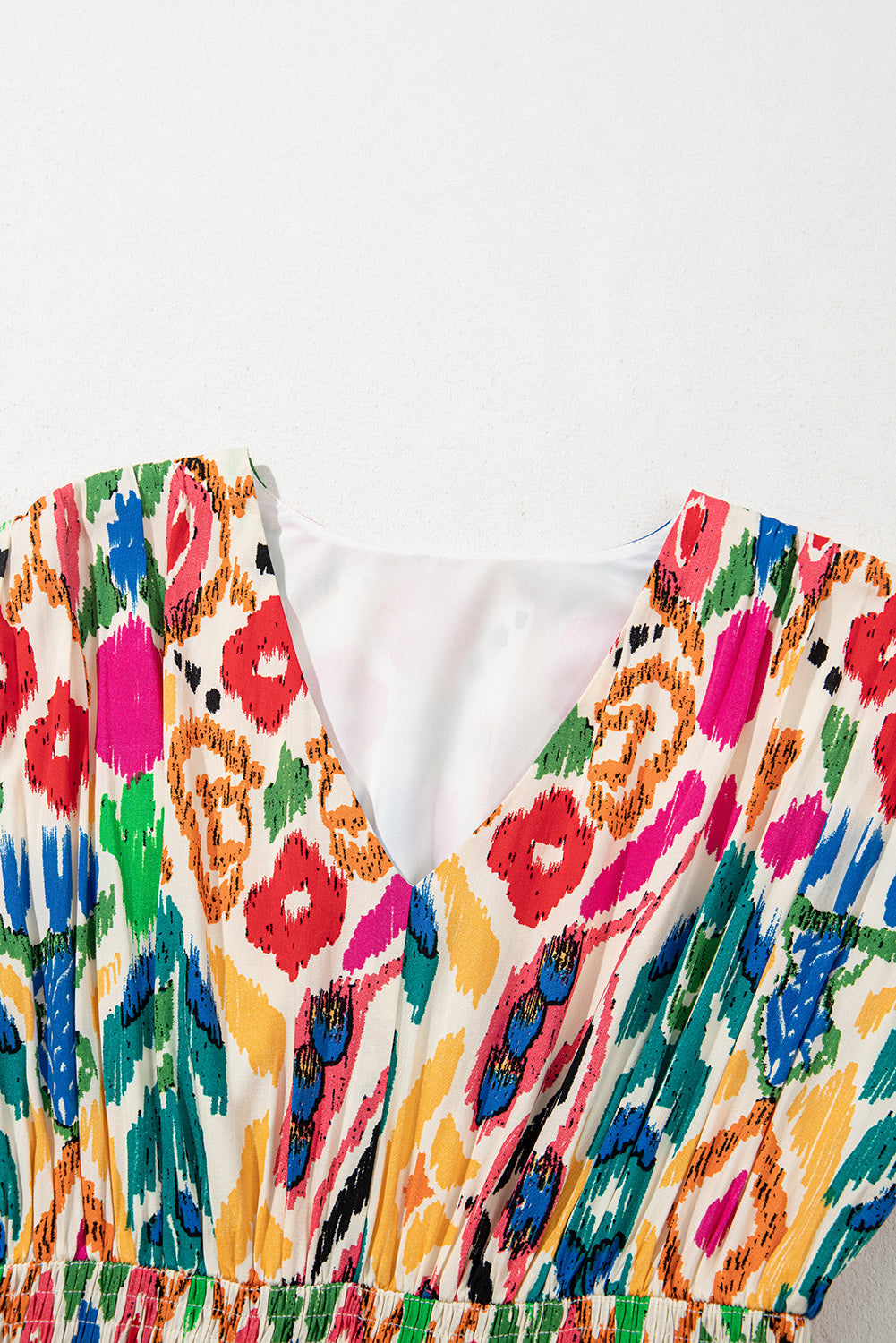 Abstract V-Neck Ruffle Mini Dress
