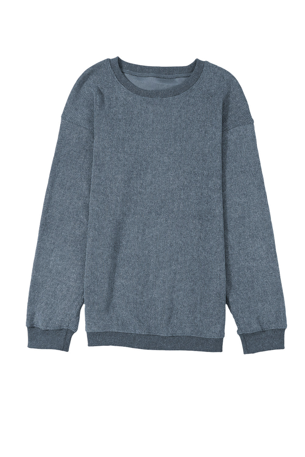 Solid Ribbed Knit Round Neck Pullover Sweatshirt
