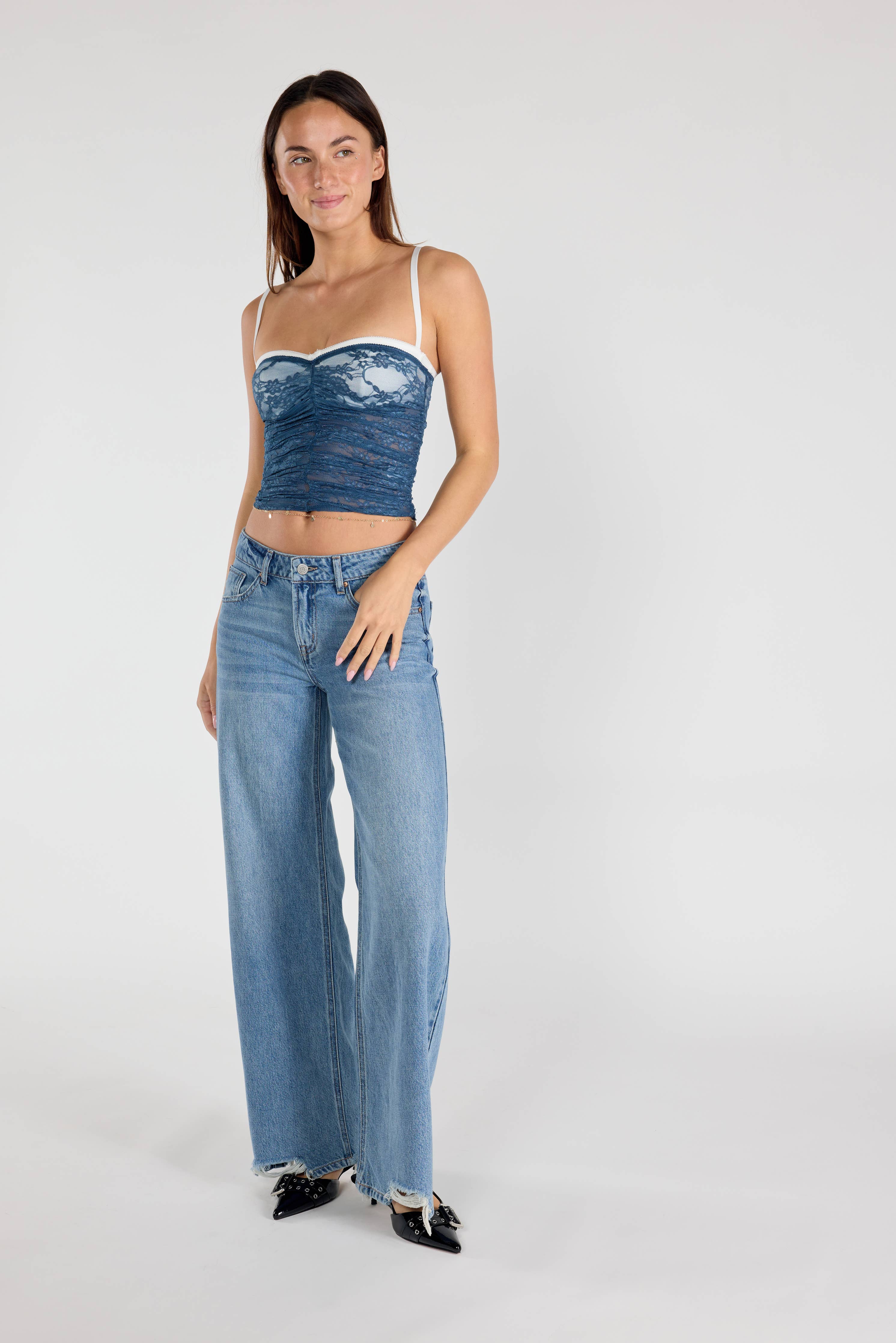 Baggy Wide Leg Jeans with Chewed Hem