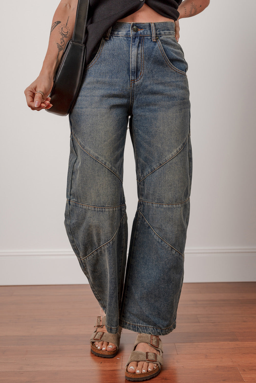PRE-ORDER: Sail Blue Criss Cross Straight Leg High Waist Jeans