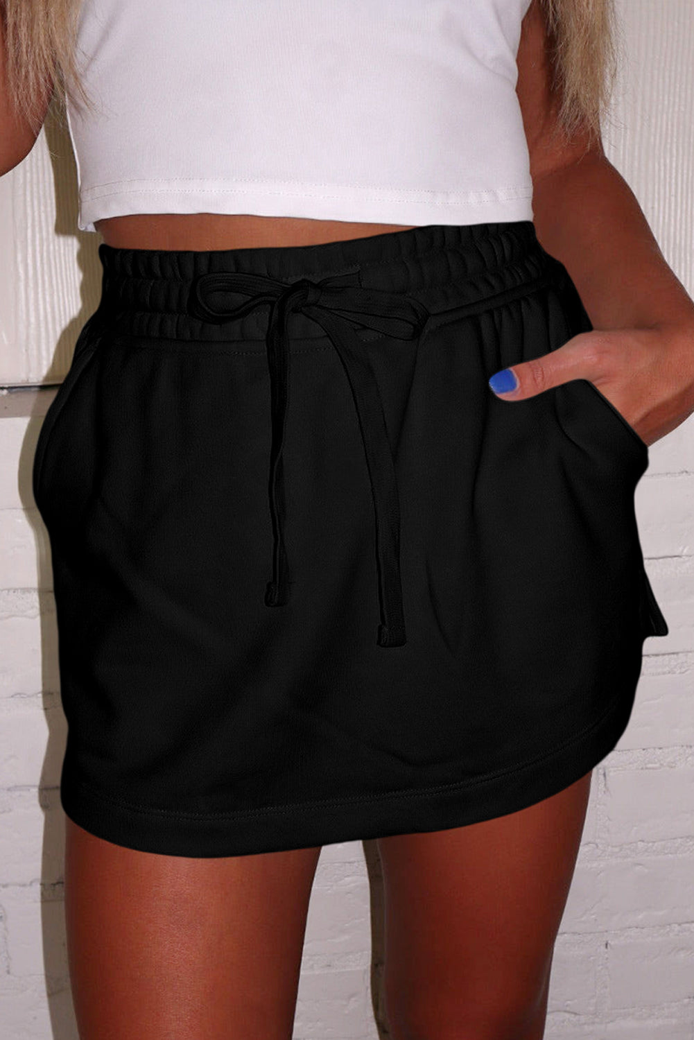 PRE-ORDER: French Terry Drawstring Mini Skort with Pockets