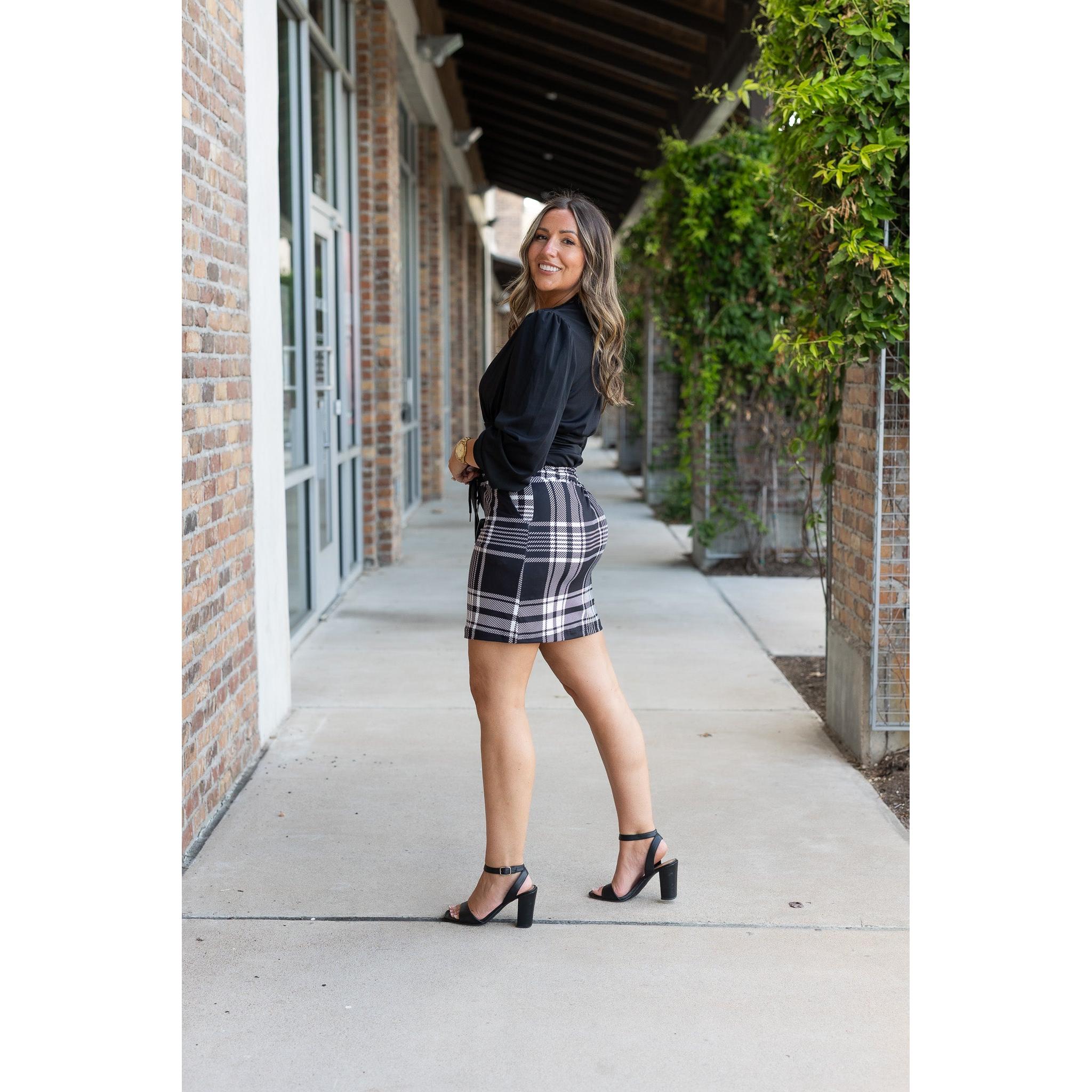 The Amelia - Black And White Plaid Jogger Skirt
