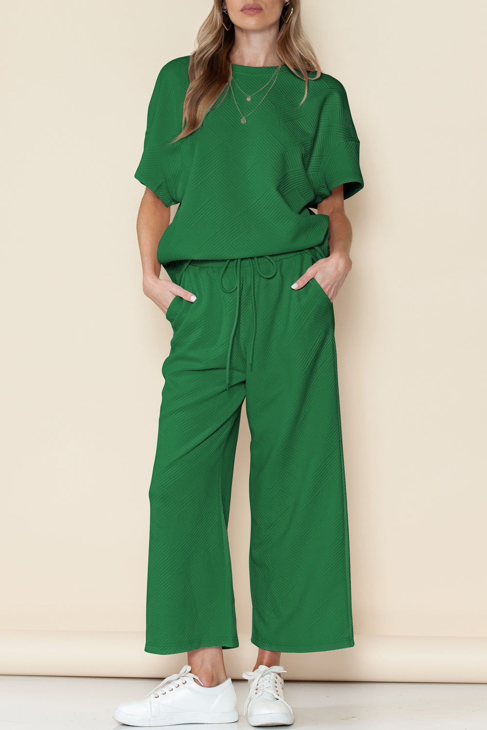 Textured Loose Fit Tee and Pants Set