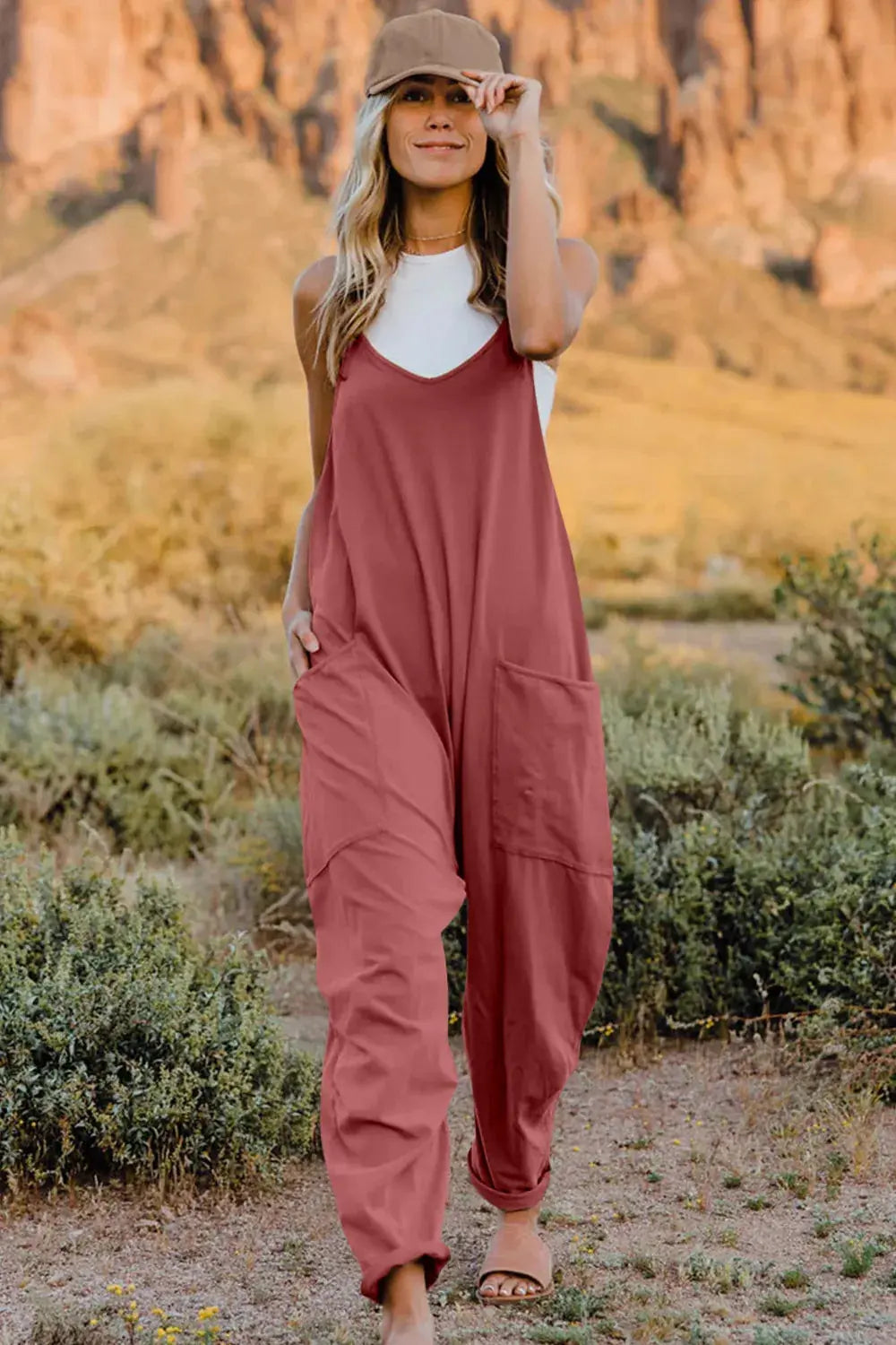 V-Neck Sleeveless Jumpsuit with Pockets