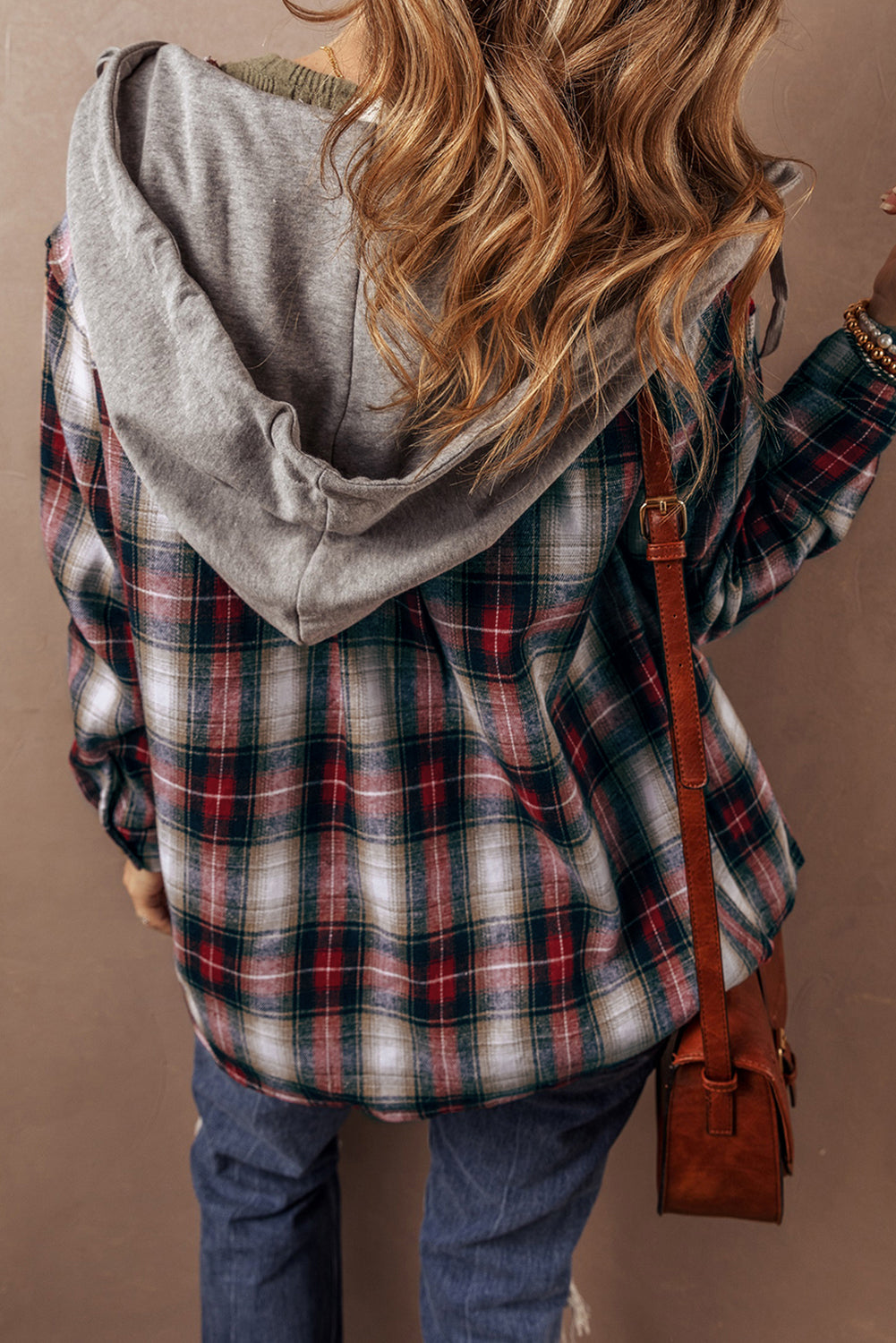 PRE-ORDER: Red Plaid Print Chest Pocket Button Hooded Shacket