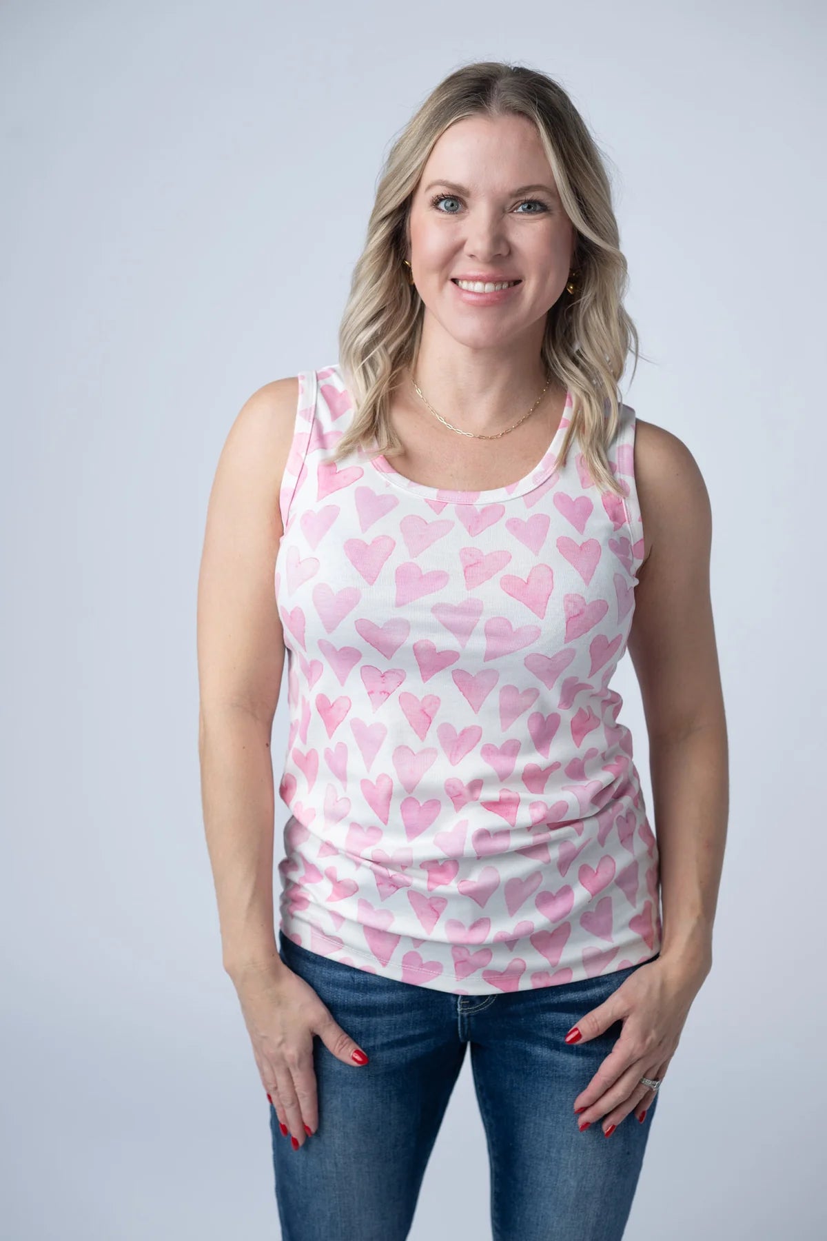 Ava Tank - Blushing Pink Hearts