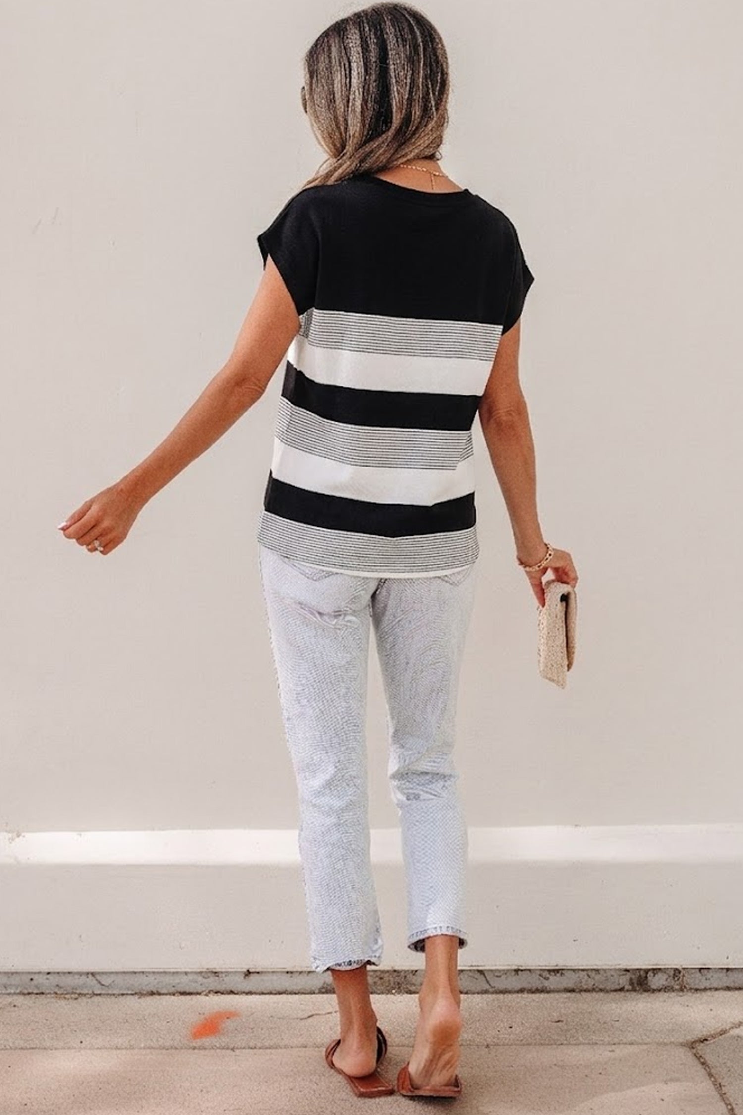 PRE-ORDER: Striped Crew Neck Cap Sleeve Tee