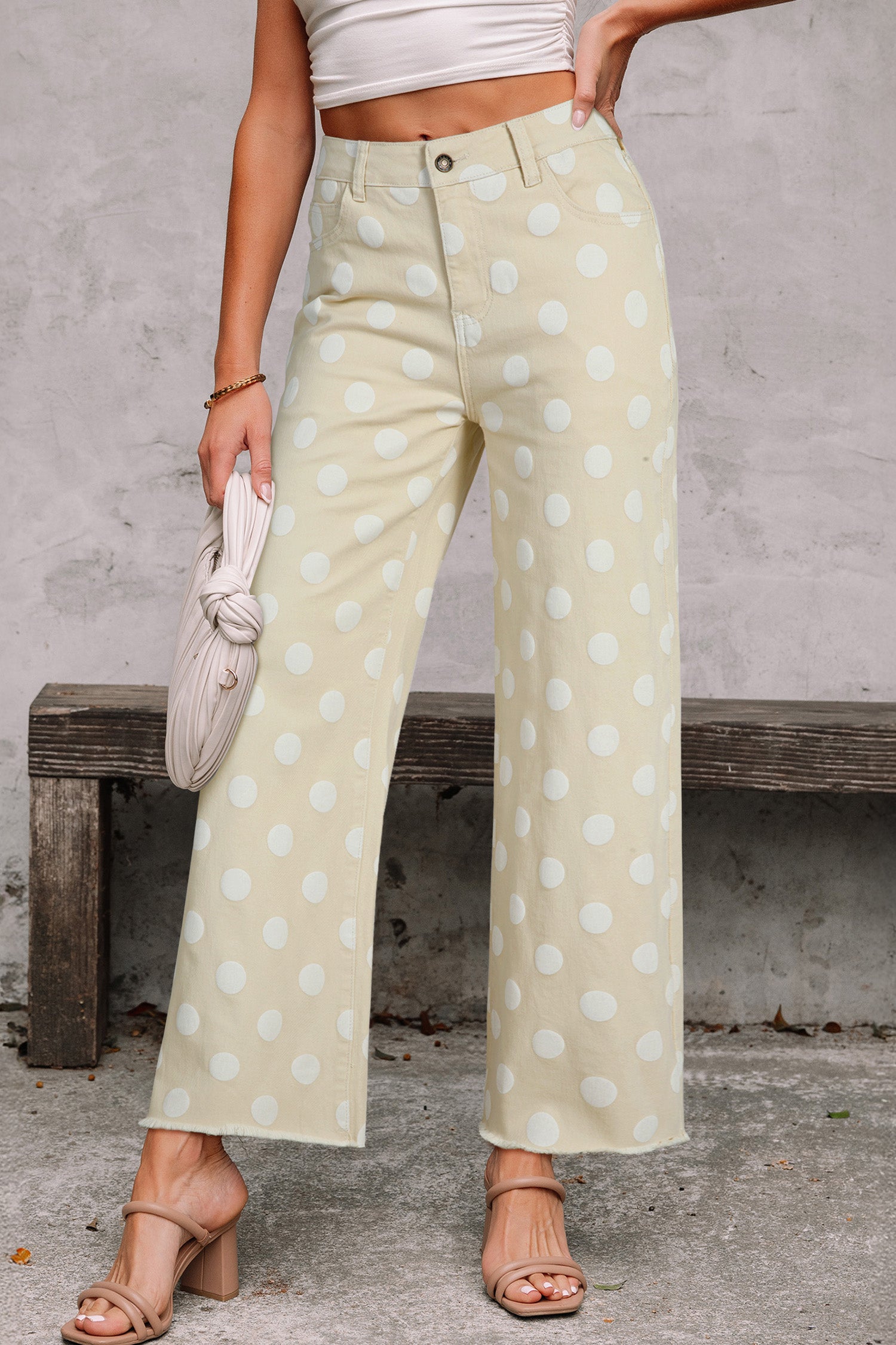 PRE-ORDER: Polka Dot Print Raw Hem Shift Jeans