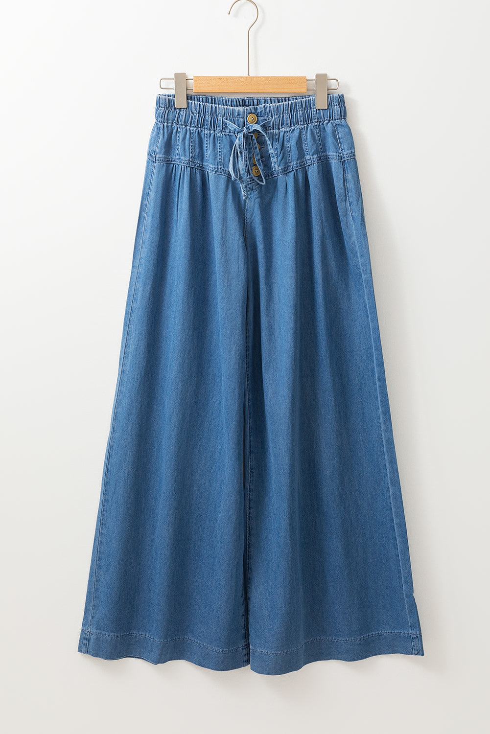 PRE-ORDER: Dusk Blue Mineral Wash Button High Waist Wide Leg Jeans
