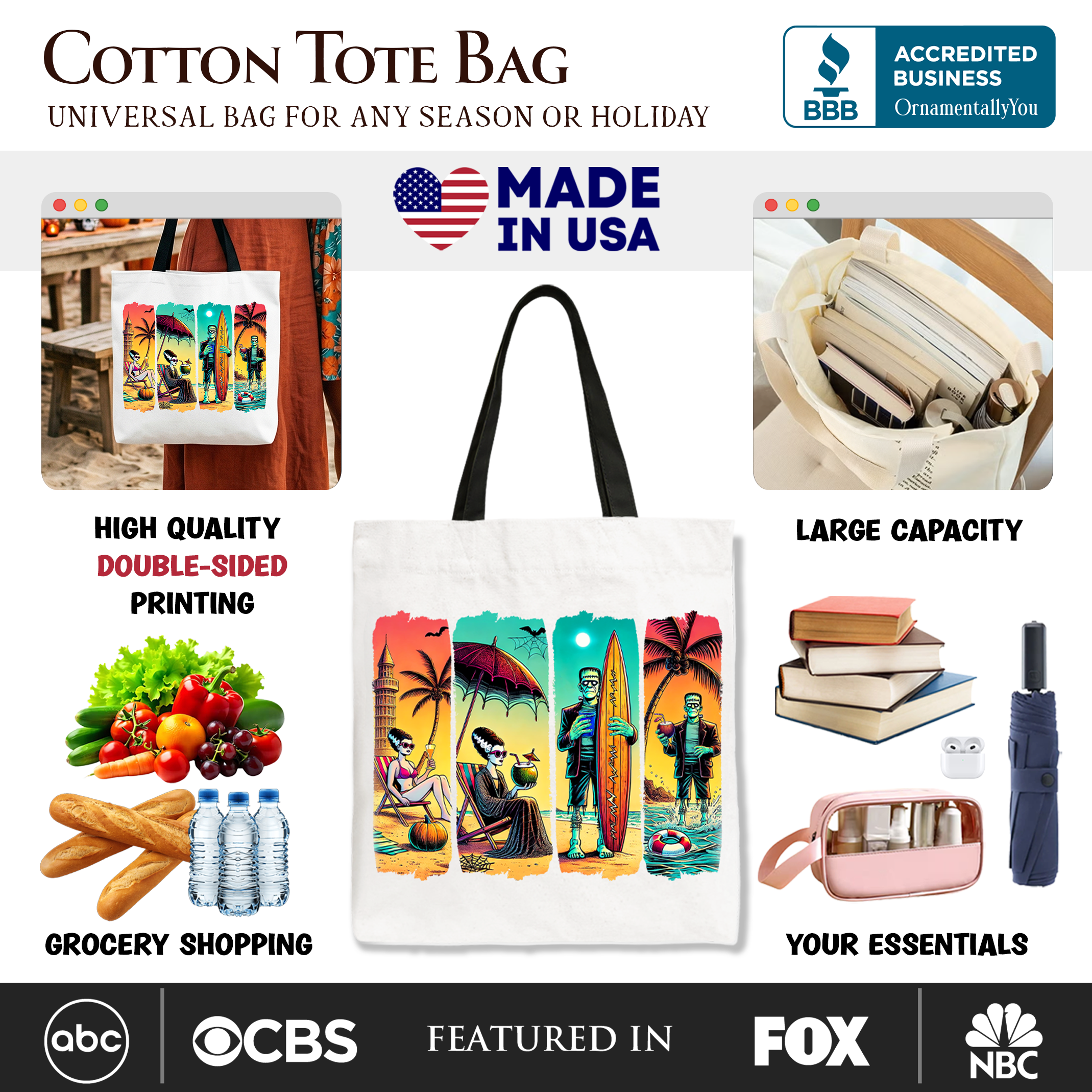 Frankenstein's Beach Vacation Tote Bag
