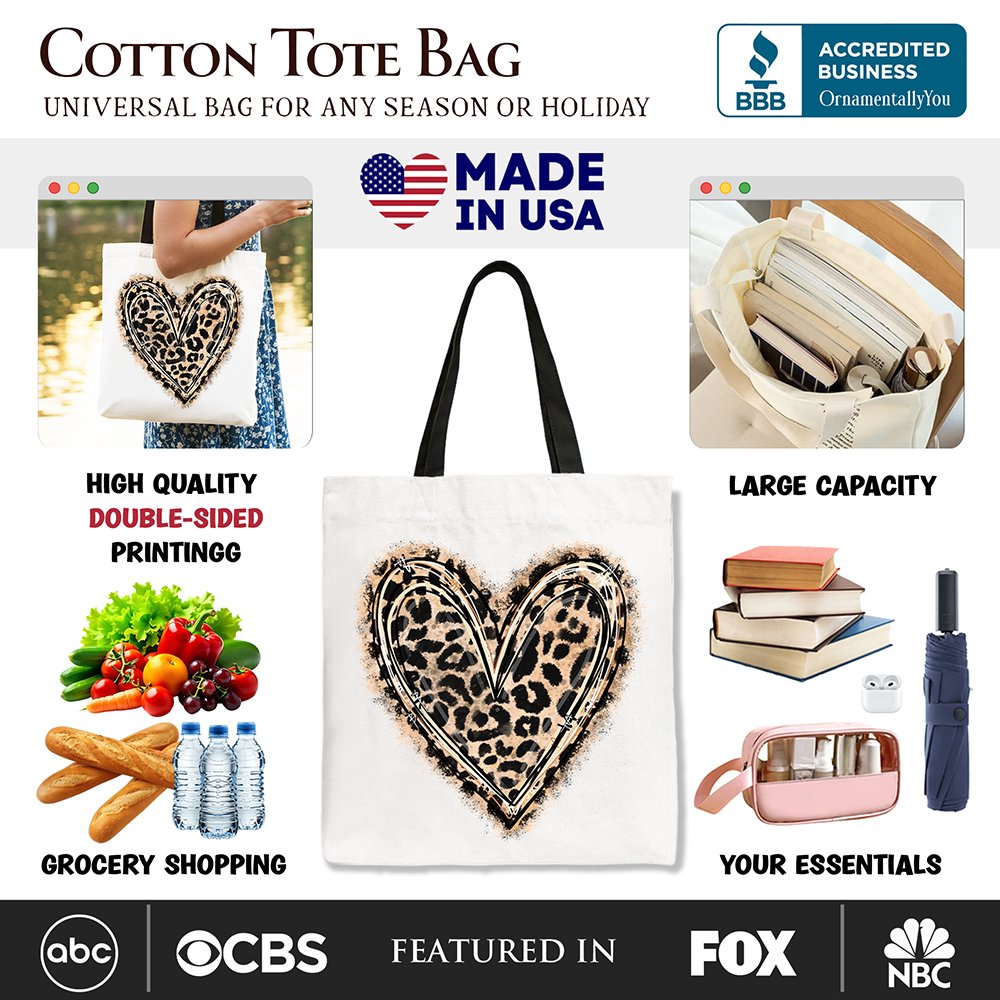 Leopard Heart Valentine Canvas Tote Bag