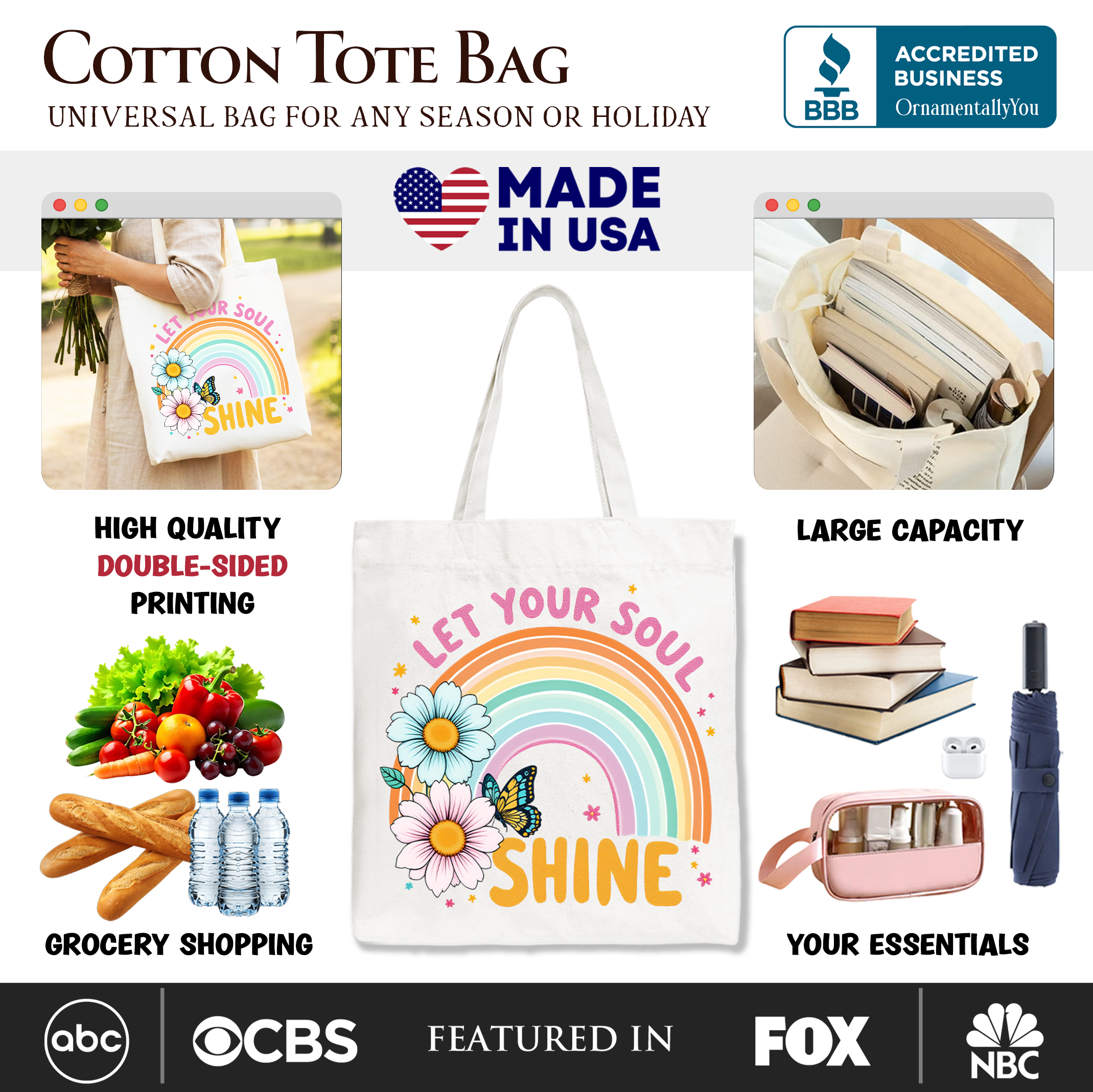 Let Your Soul Shine Rainbow Tote Bag