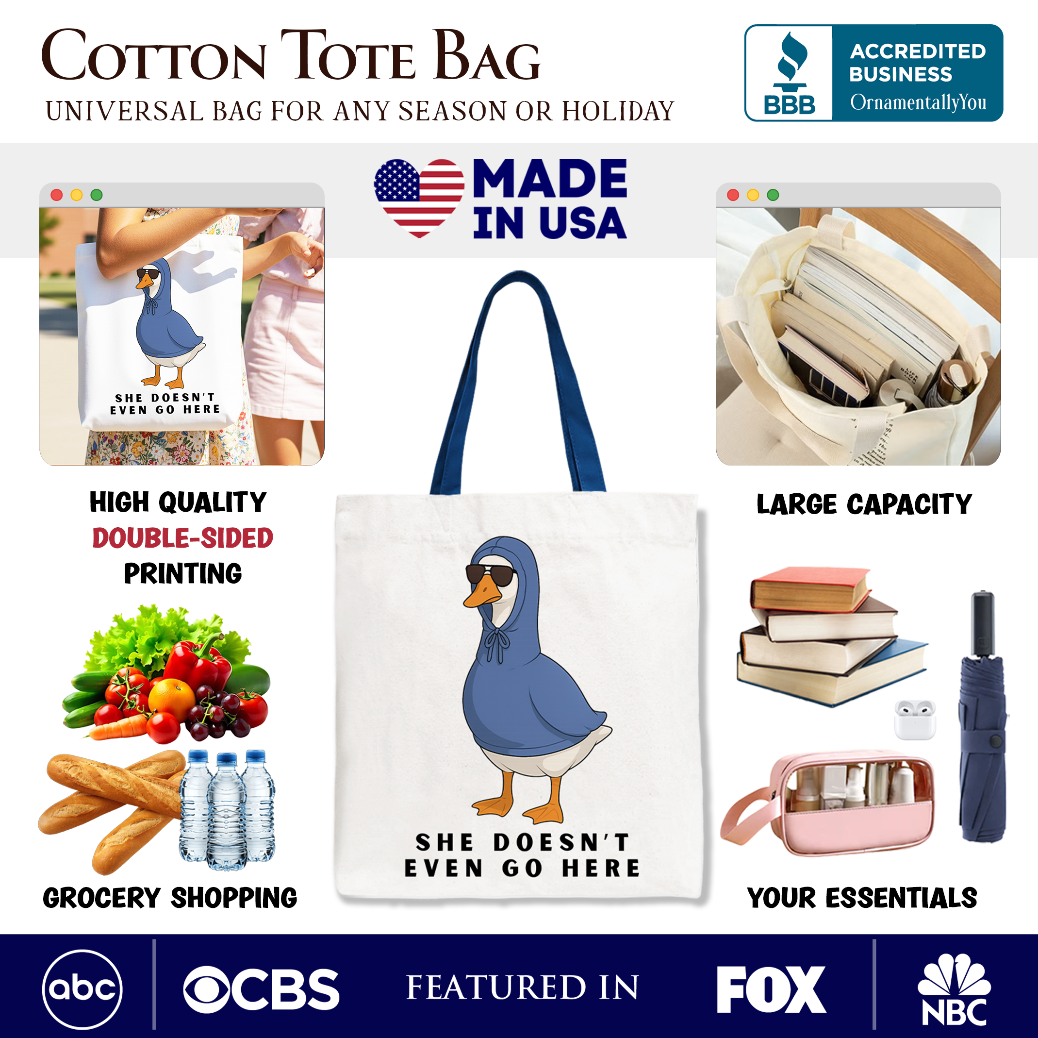 She Doesn’t Even Go Here Silly Goose Canvas Tote Bag