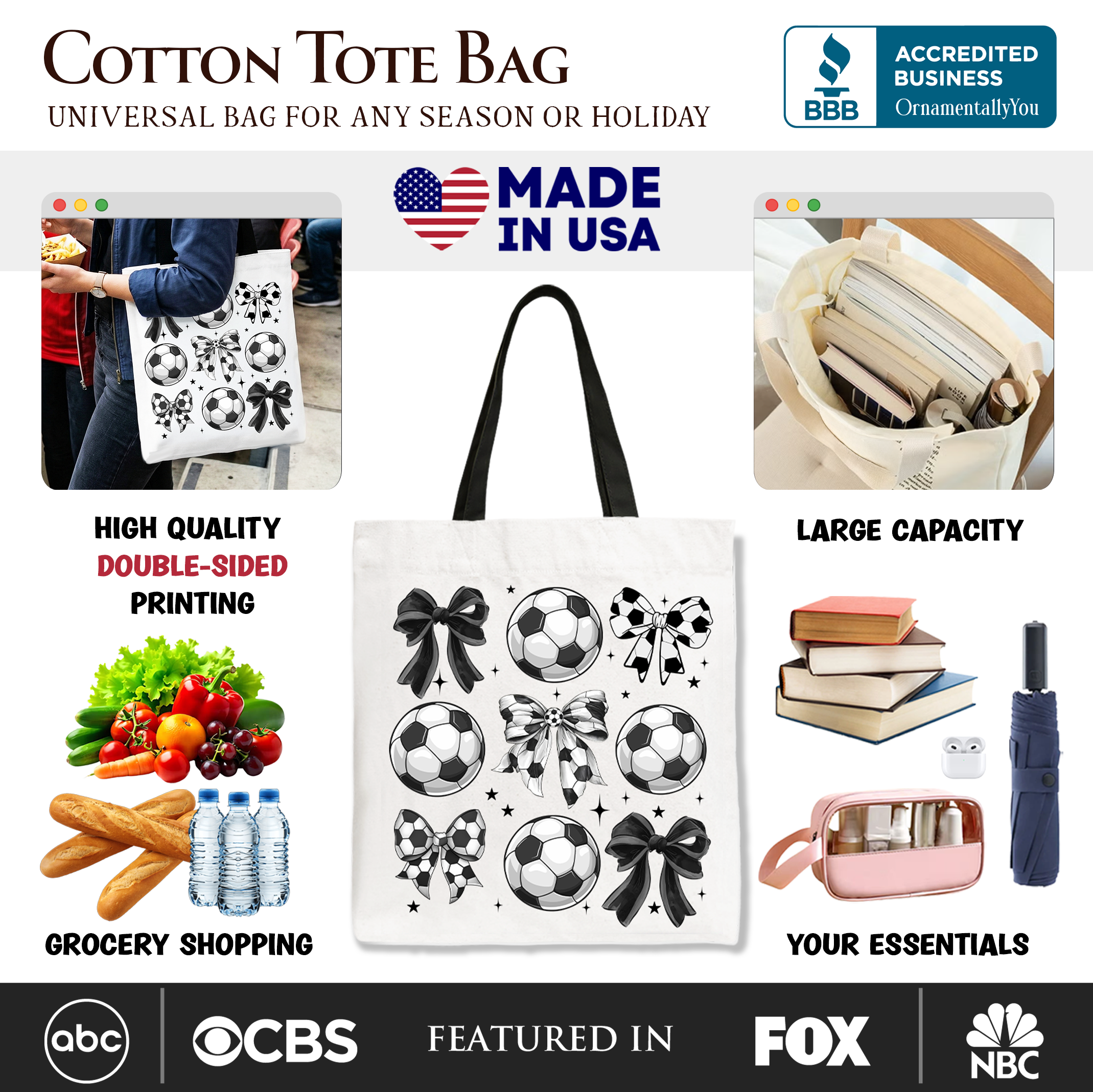 Soccer Balls Coquette Bows Tote Bag