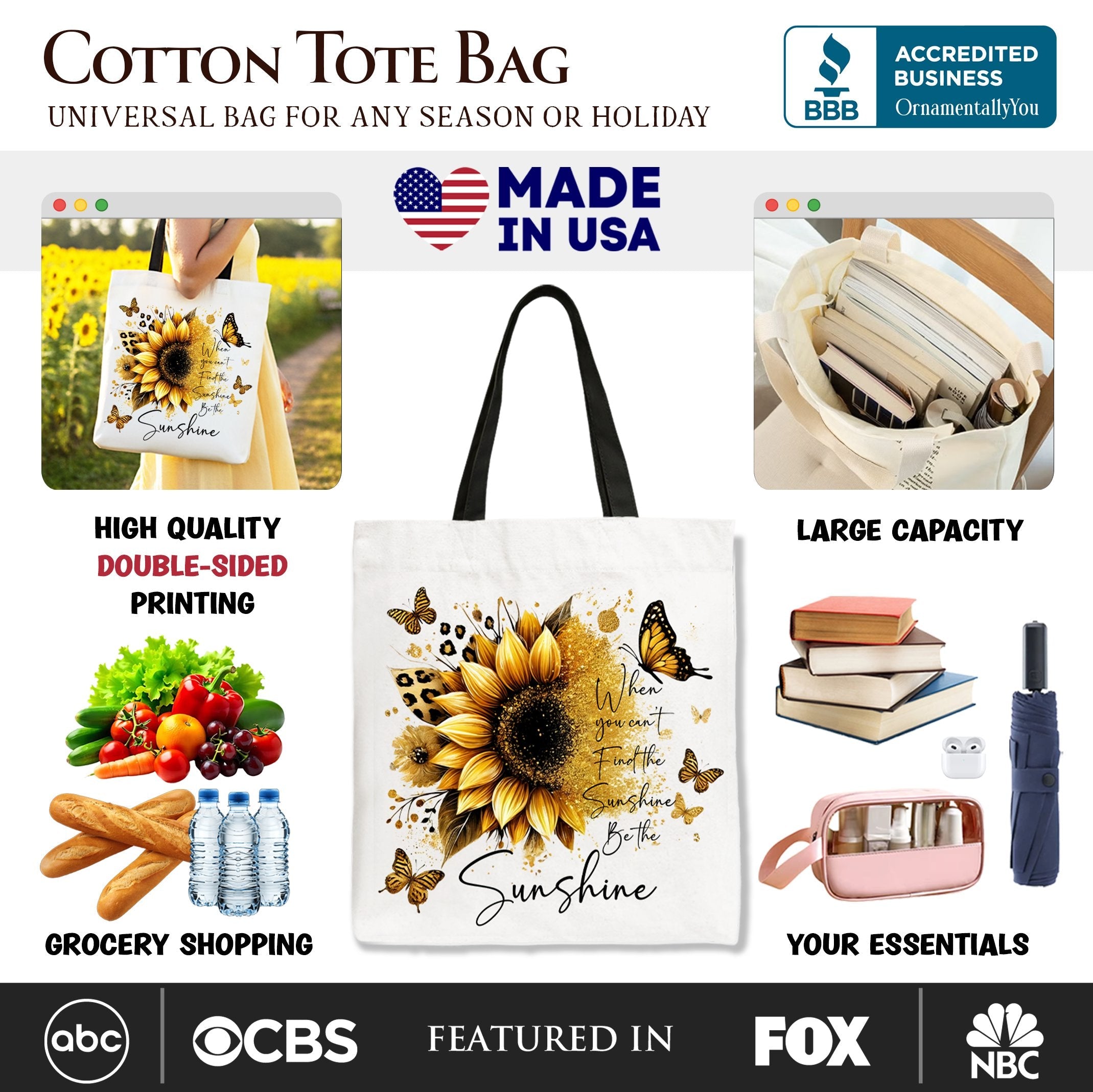Sunflower Inspirational Quote Canvas Tote Bag