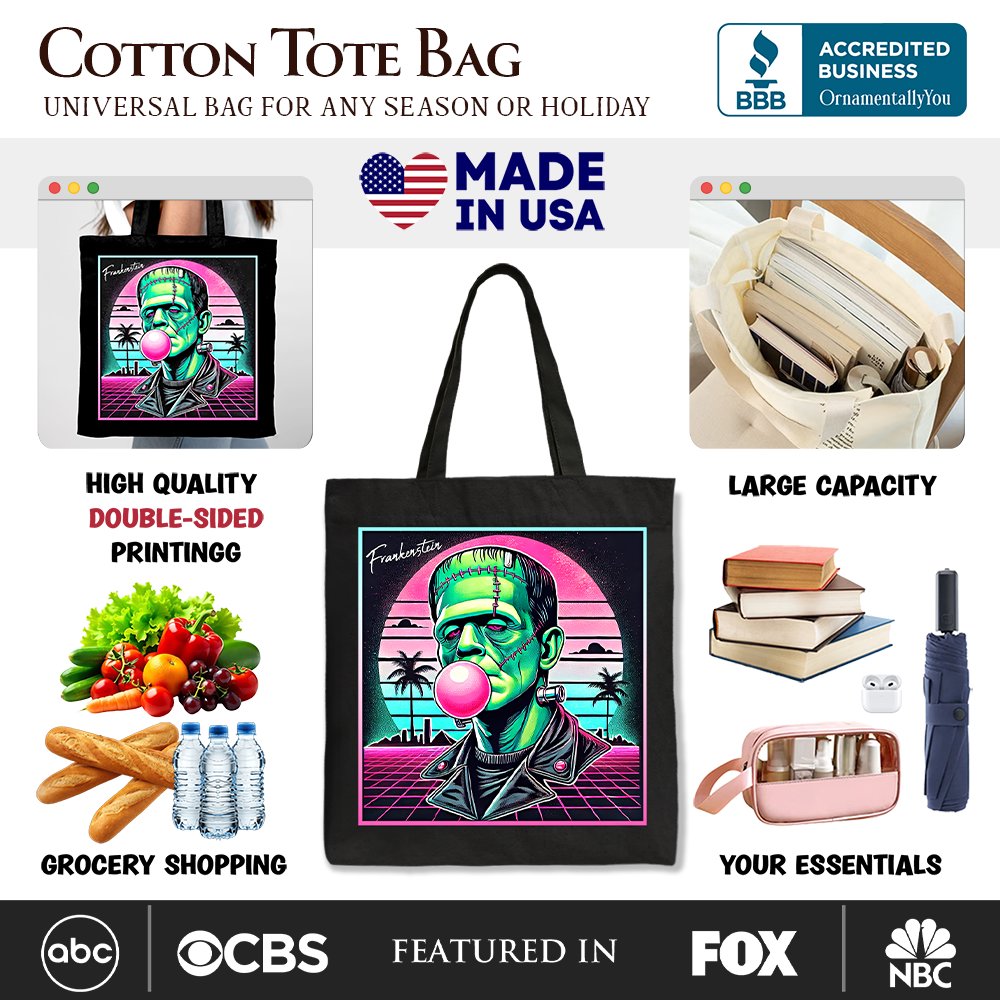 Vaperwave Frankenstein Retro Neon Horror Canvas Tote Bag