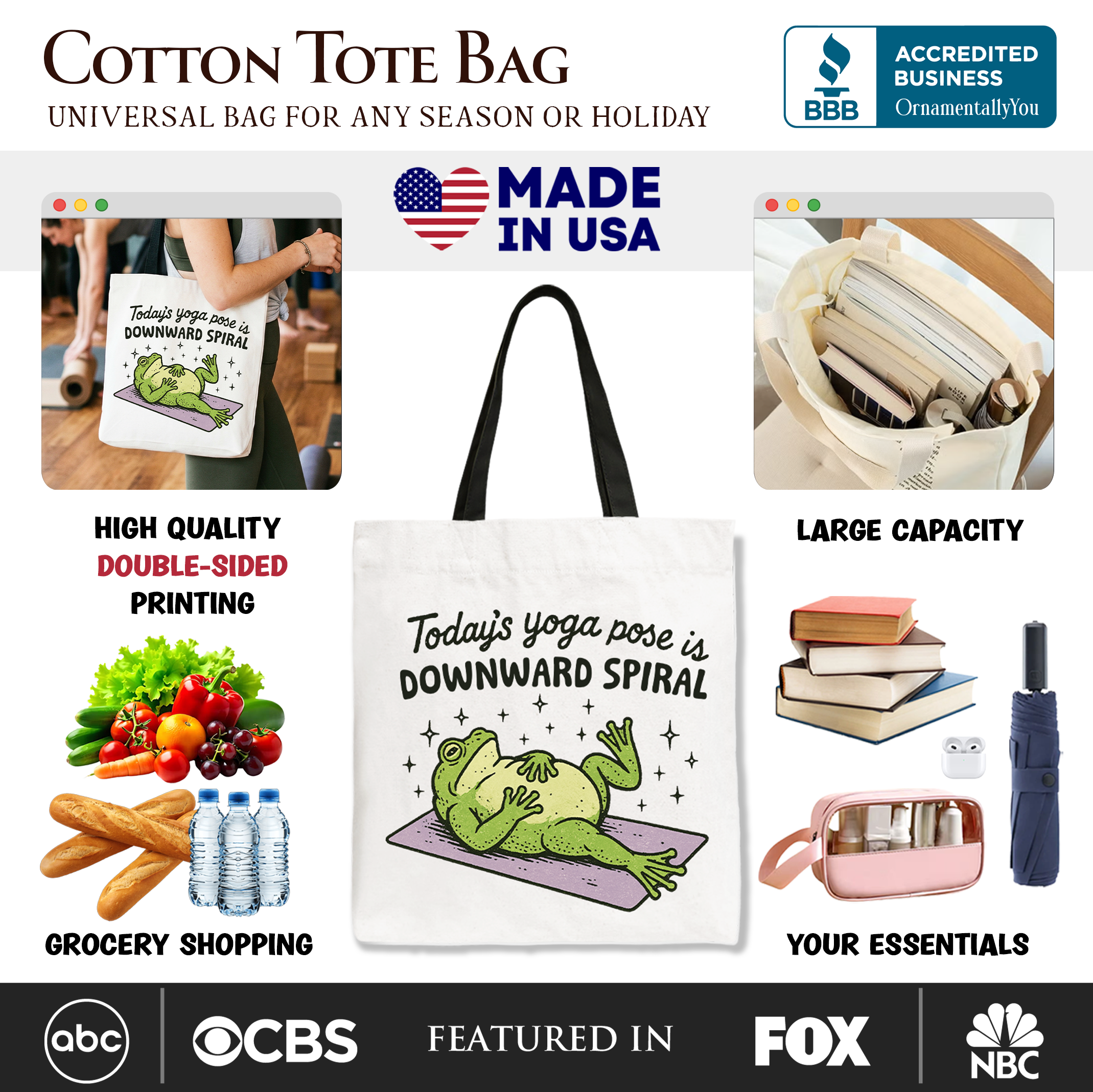 Yoga Frog Downward Spiral Tote Bag