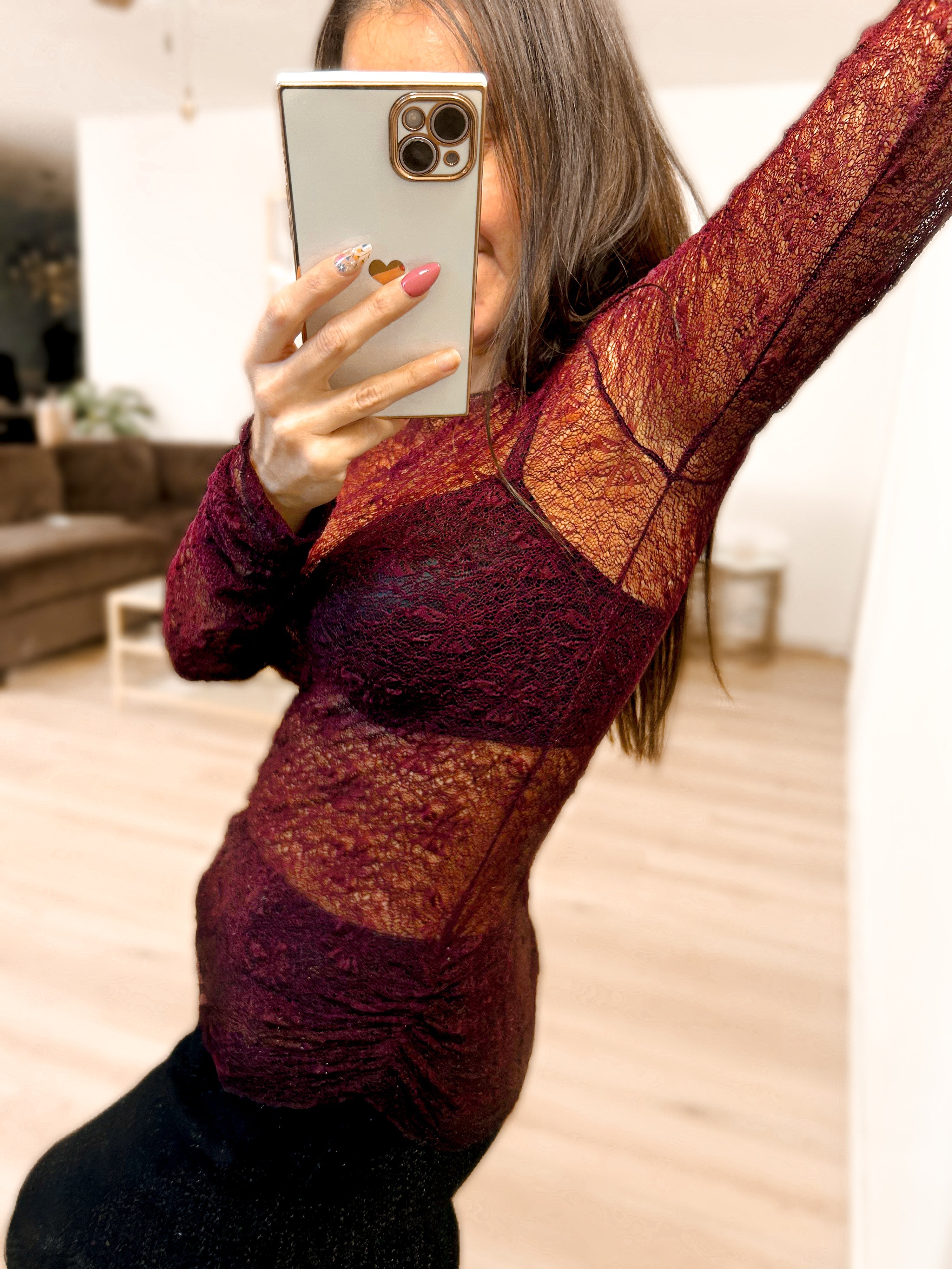 PRE-ORDER: Luxe Lace and Floral Textured Long Sleeve Sheer Top