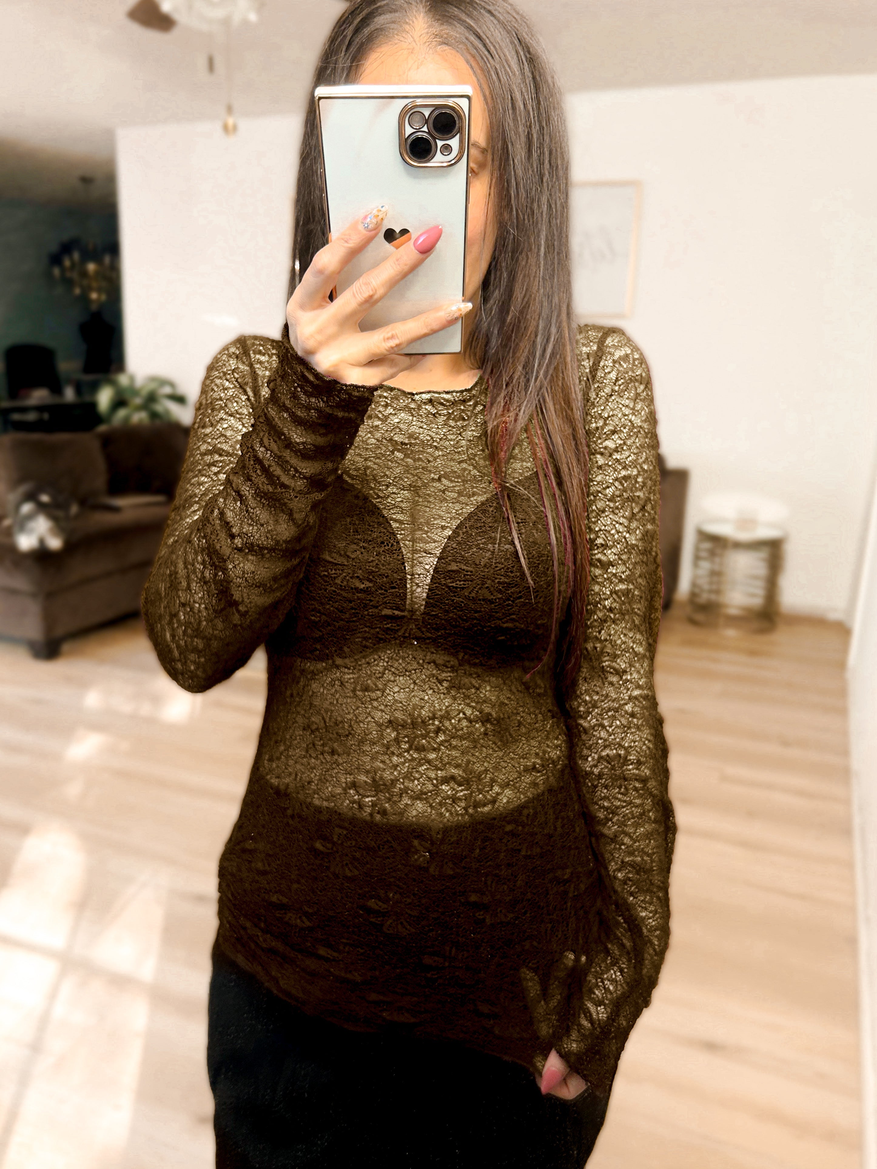 PRE-ORDER: Luxe Lace and Floral Textured Long Sleeve Sheer Top