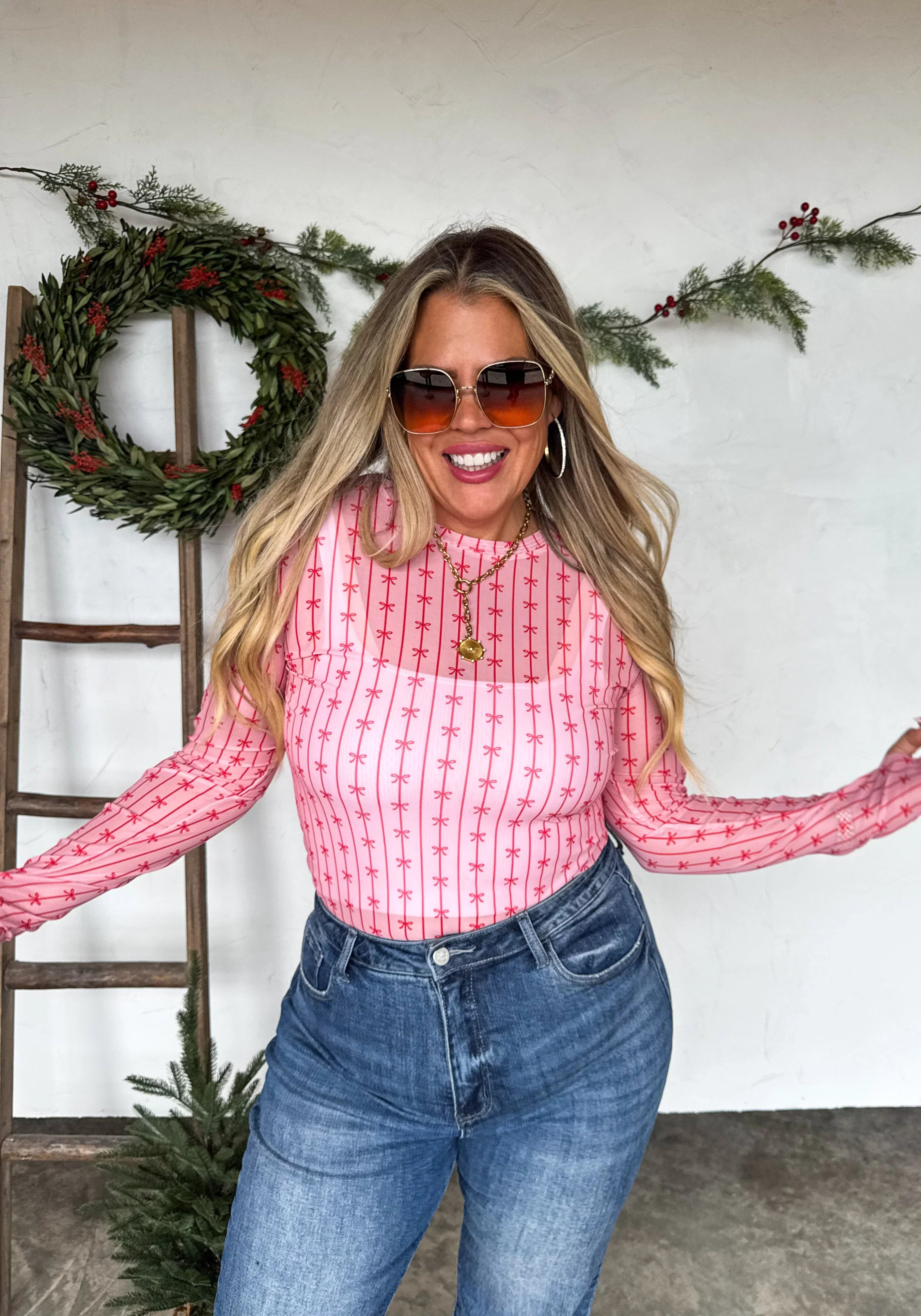 PRE-ORDER: Christmas Printed Mesh Tops