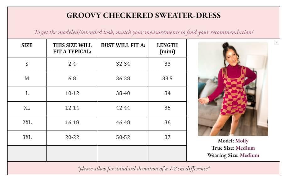 PRE-ORDER Greta Groovy Checkered Sweater Dress