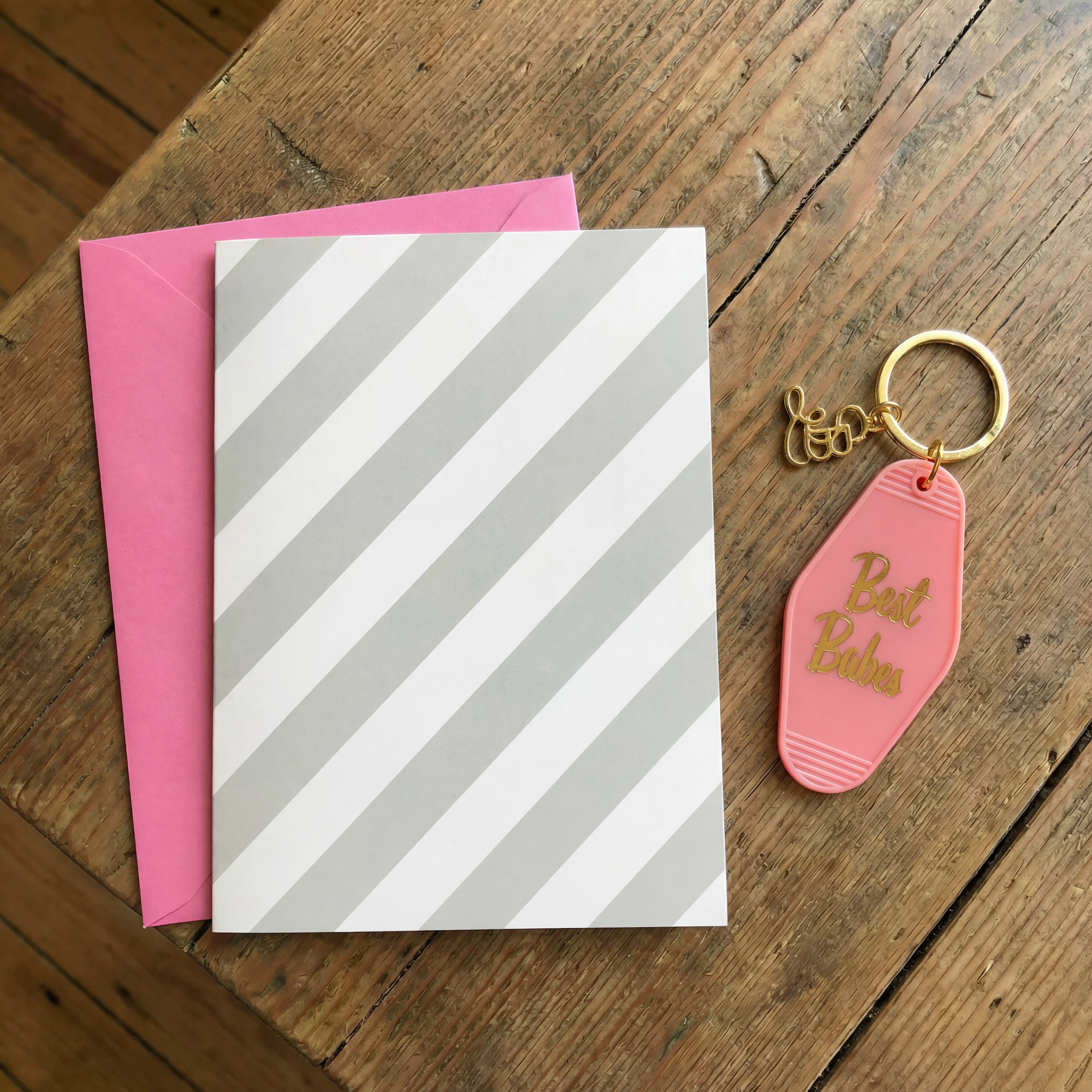 Best Babes Motel Style Keychain with Birthday Greeting Card
