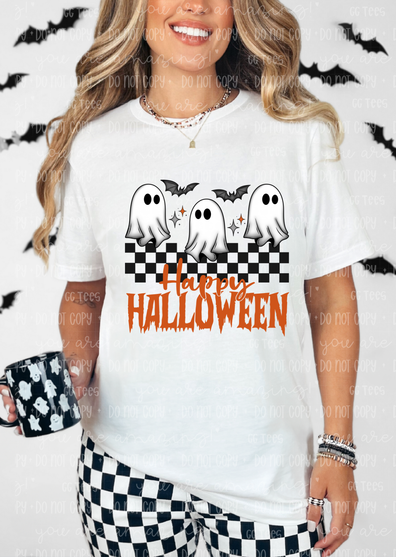 Boo Crew Checkered Happy Halloween Tee