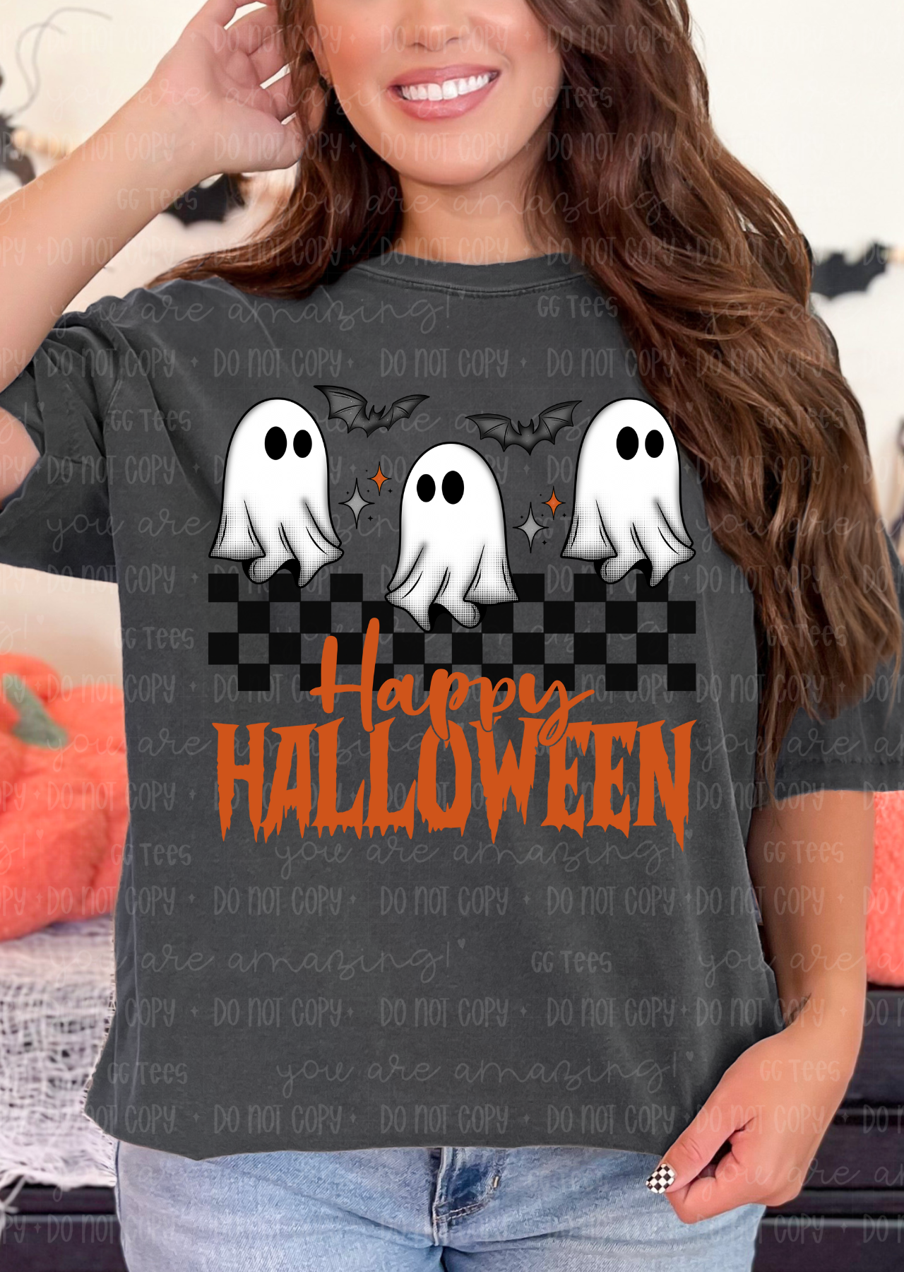Boo Crew Checkered Happy Halloween Tee