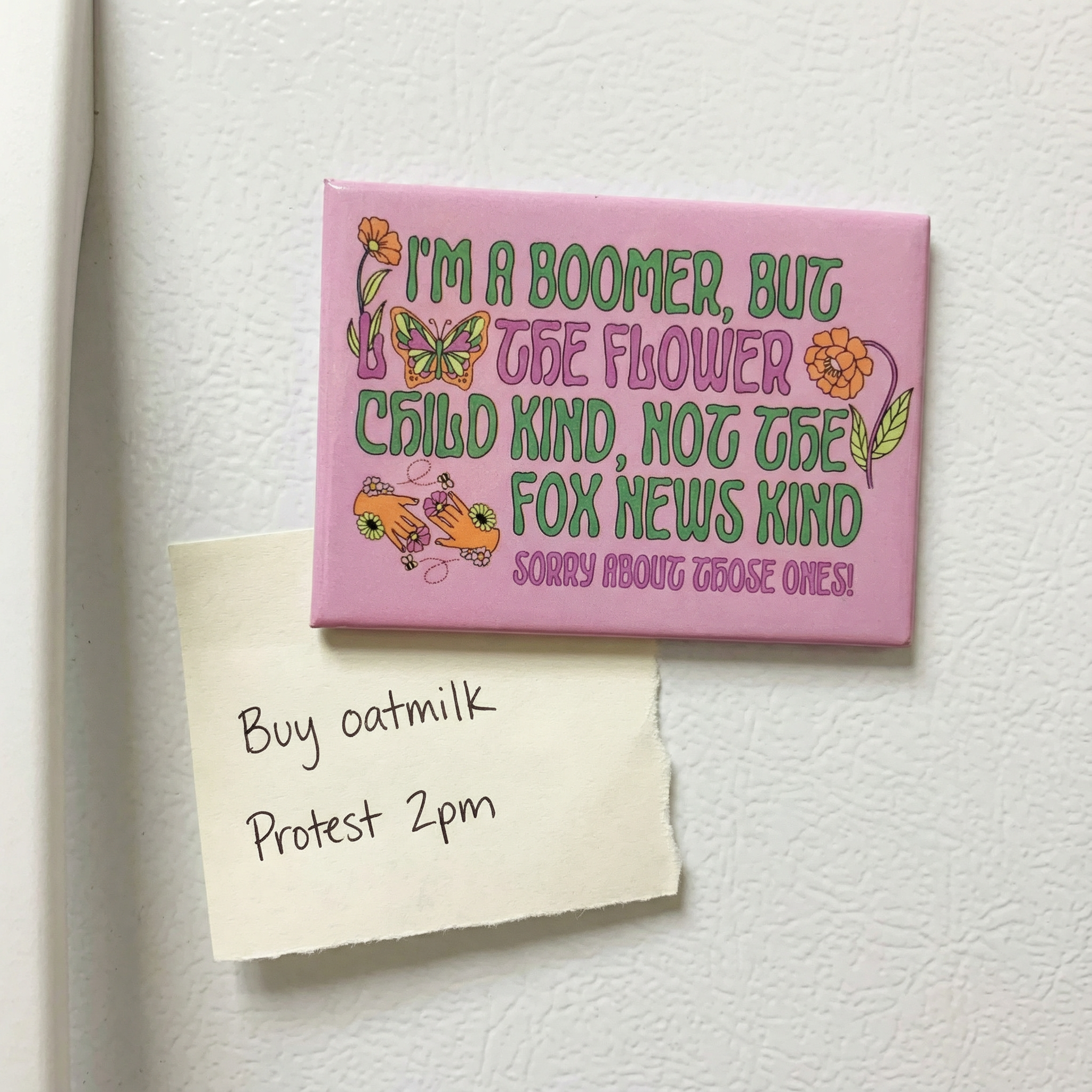 Boomer But Not the Fox News Kind Tote Bag and Magnet Bundle | Canvas Tote and Glossy Refrigerator Magnet