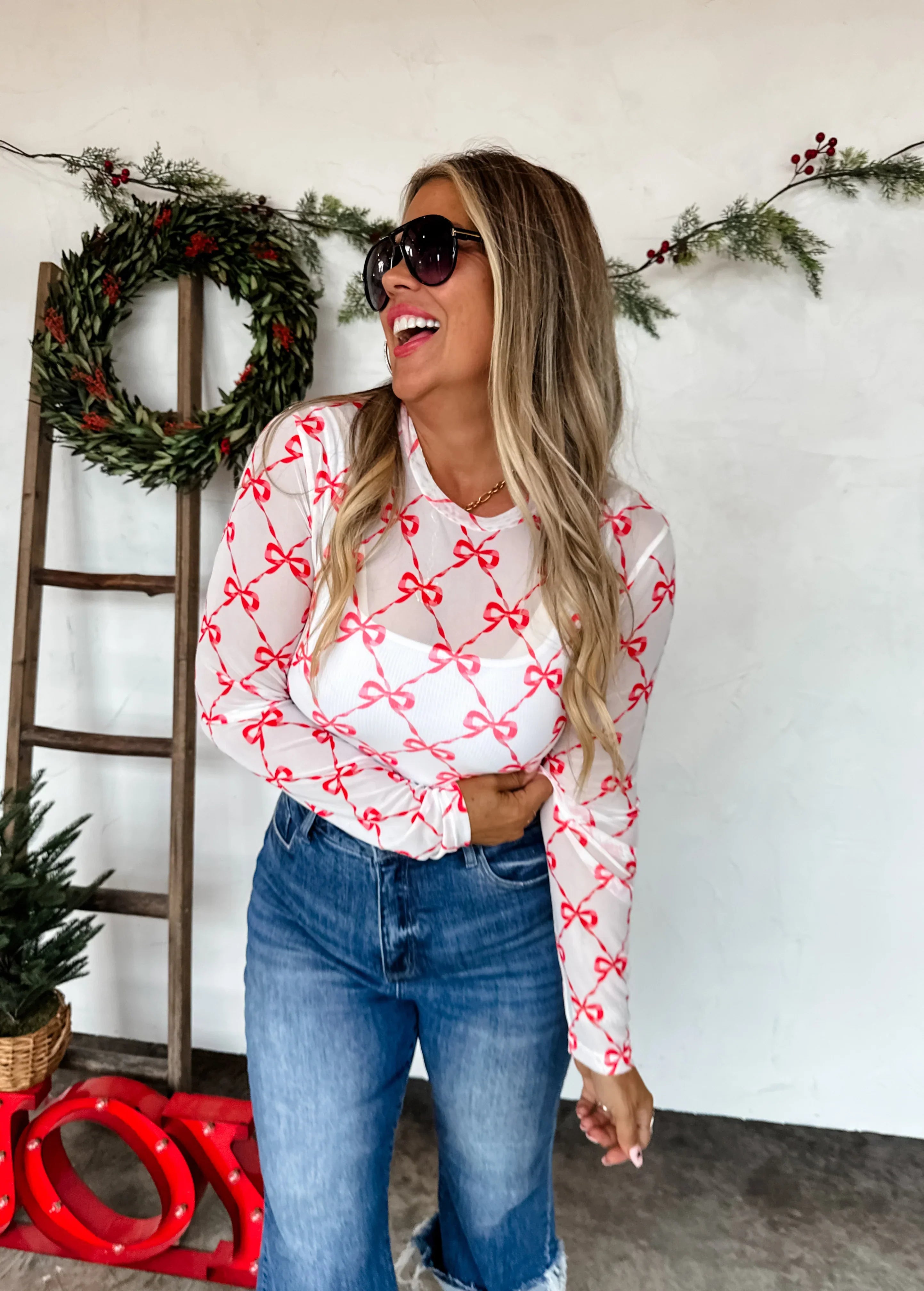 PRE-ORDER: Christmas Printed Mesh Tops