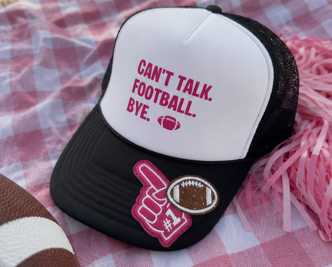Can't Talk. Football. Bye. Trucker Hat | Pink & Black Football Hat
