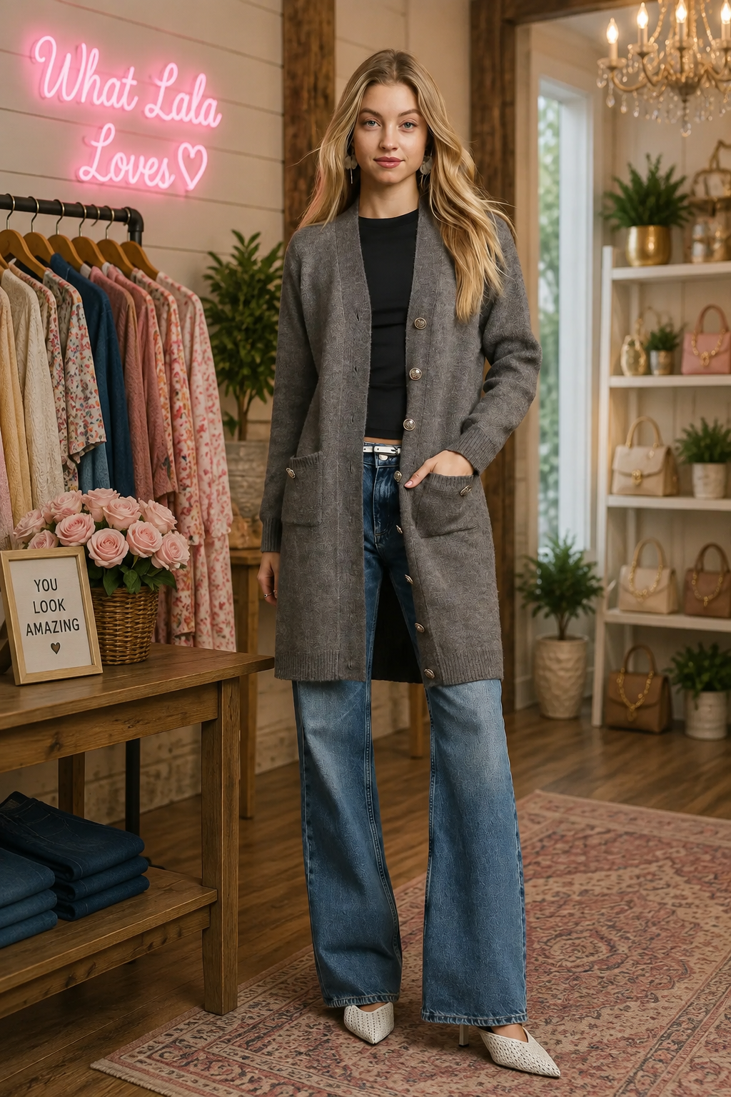 Longline Button Front Knit Cardigan with Pockets