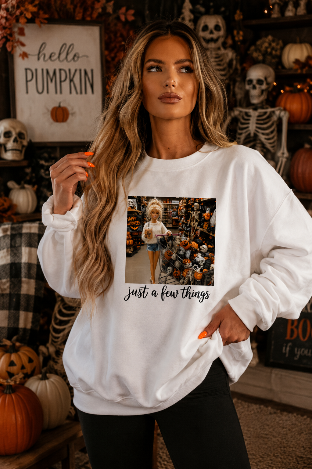 Just a Few Things Doll Face Graphic Crewneck Sweatshirt
